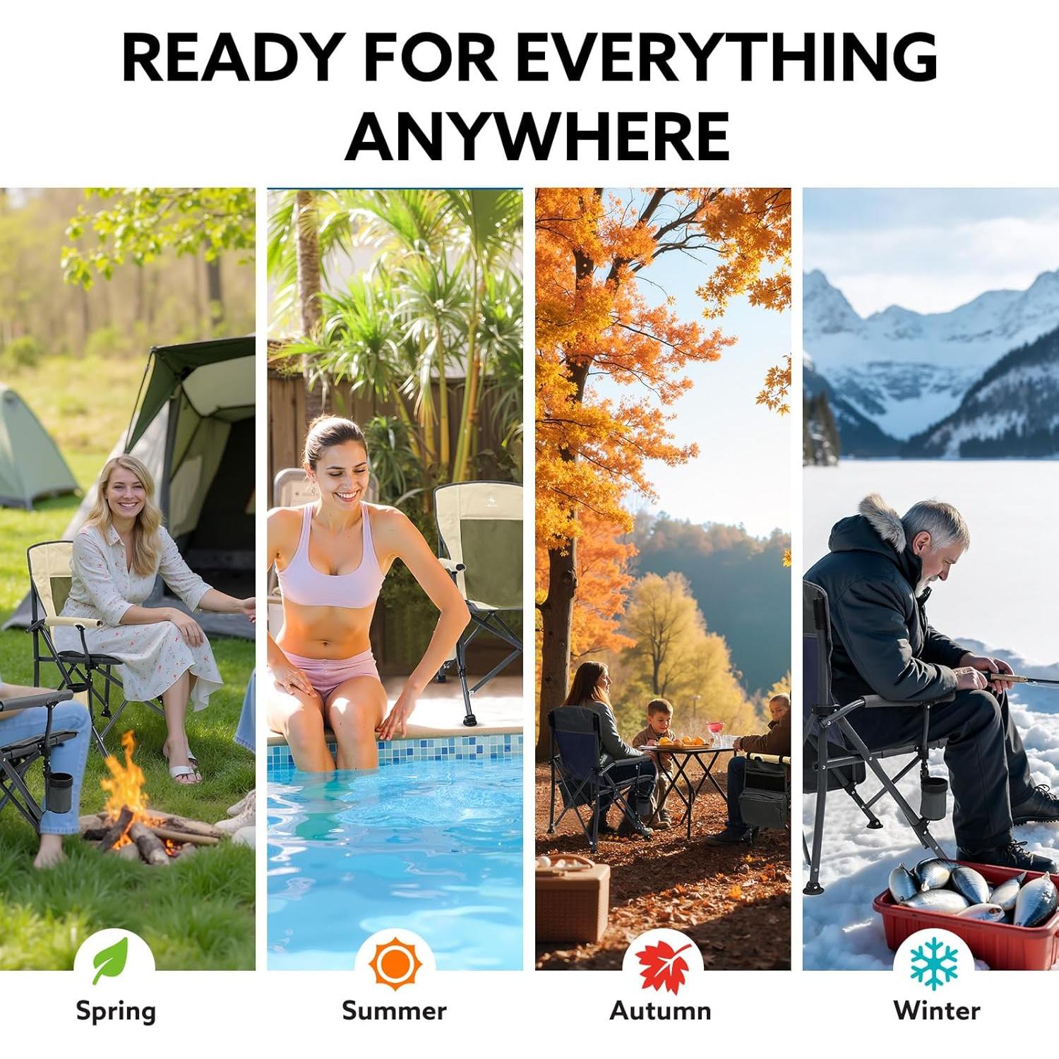 Silla de Camping Plegable JKLESA XL 396kg Impermeable con Portavasos