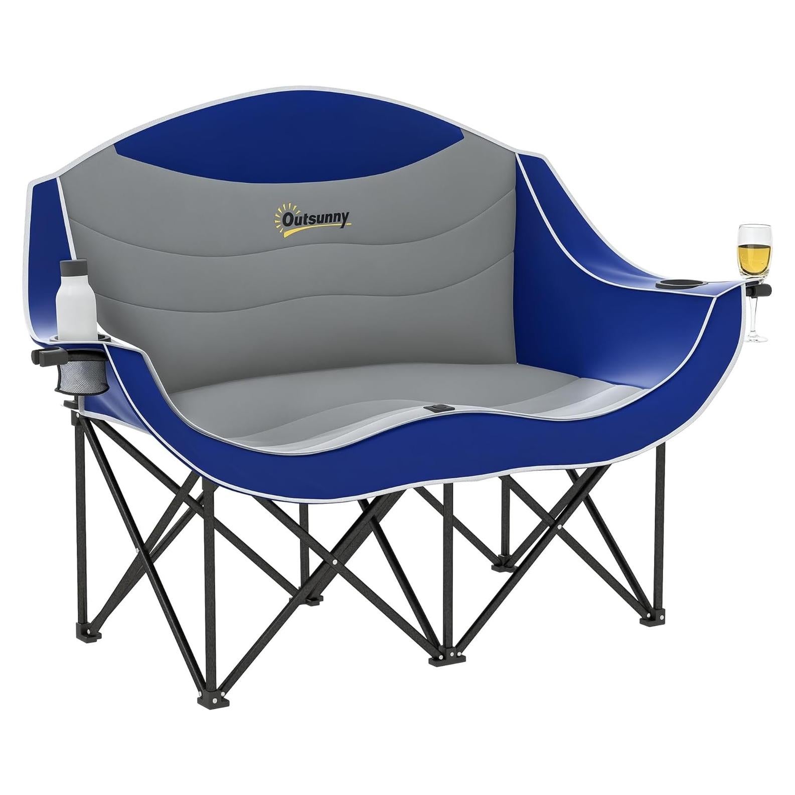 Silla de Camping Doble Outsunny Plegable Acolchada 250 kg