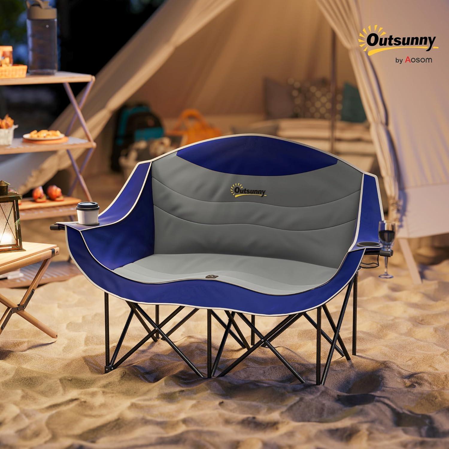 Silla de Camping Doble Outsunny Plegable Acolchada 250 kg