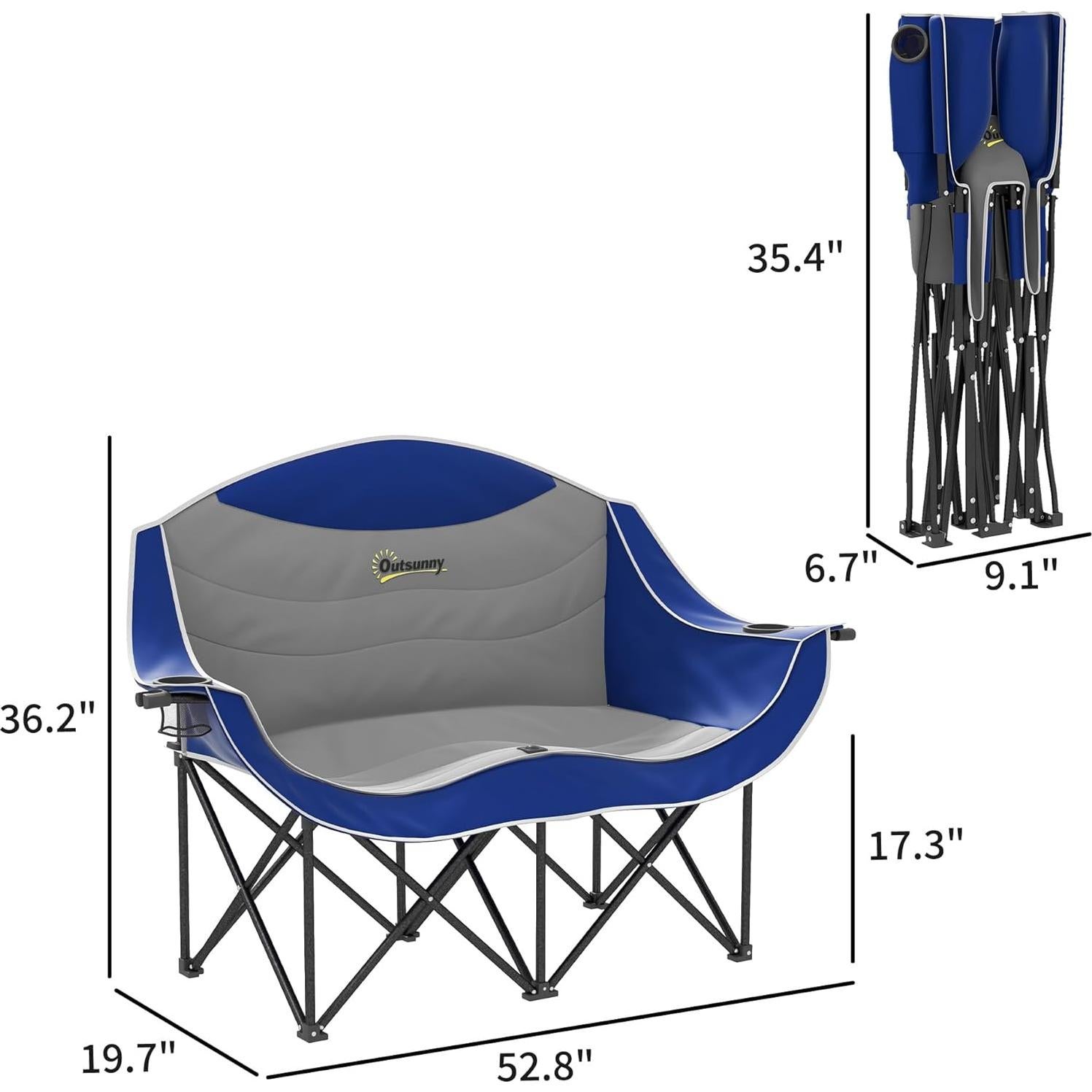 Silla de Camping Doble Outsunny Plegable Acolchada 250 kg