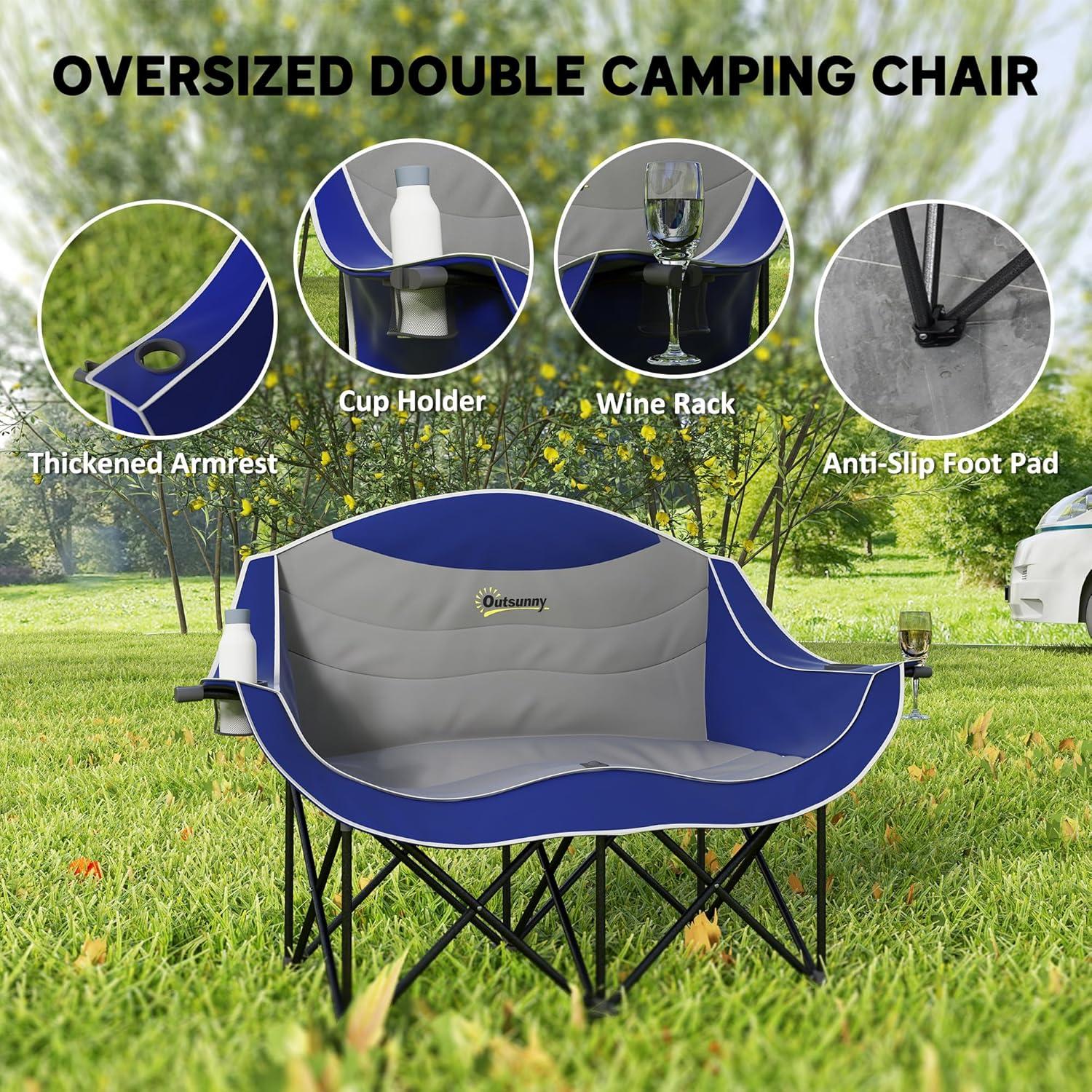 Silla de Camping Doble Outsunny Plegable Acolchada 250 kg