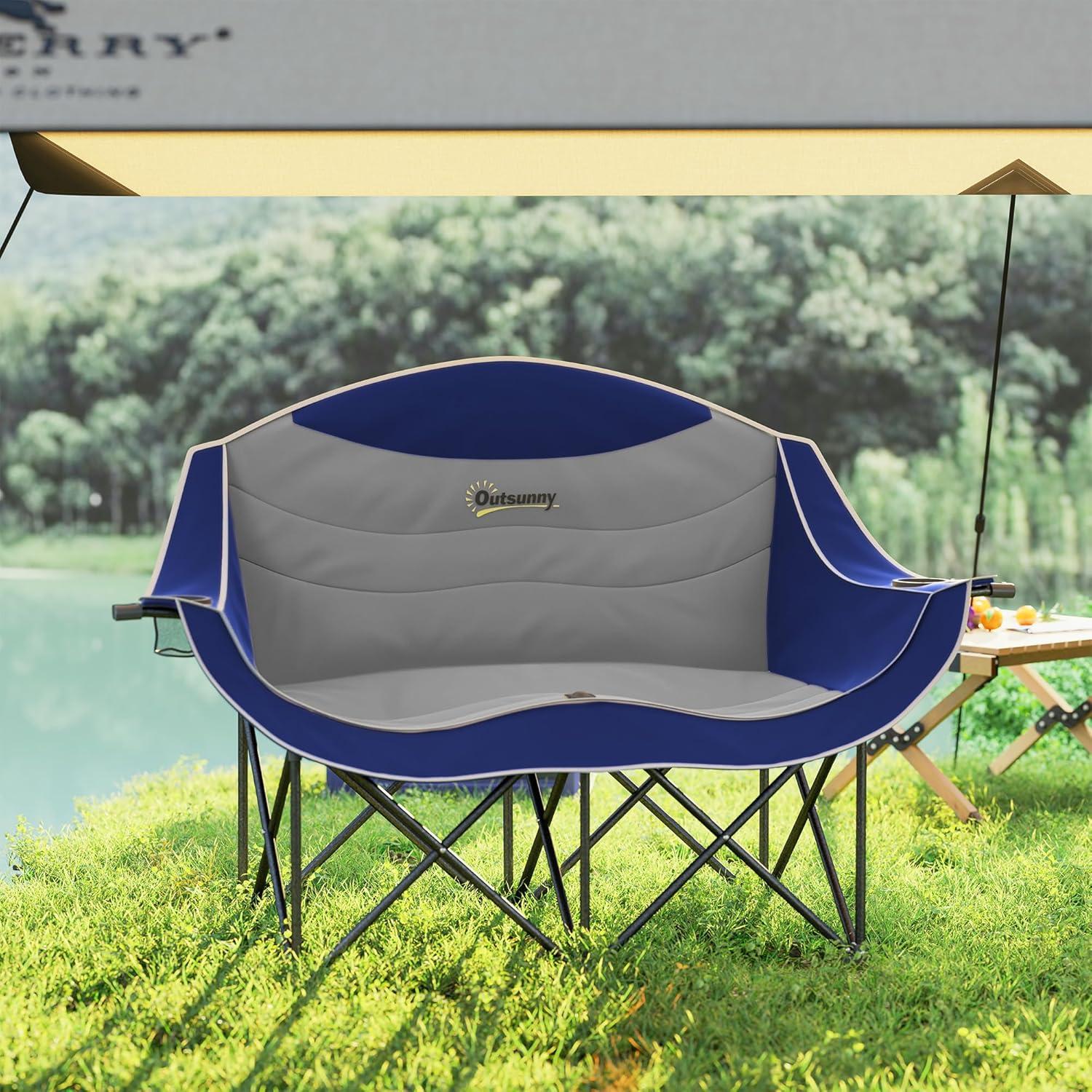 Silla de Camping Doble Outsunny Plegable Acolchada 250 kg