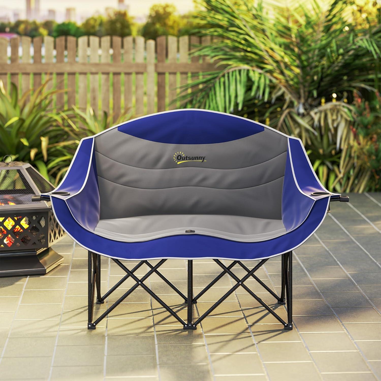 Silla de Camping Doble Outsunny Plegable Acolchada 250 kg