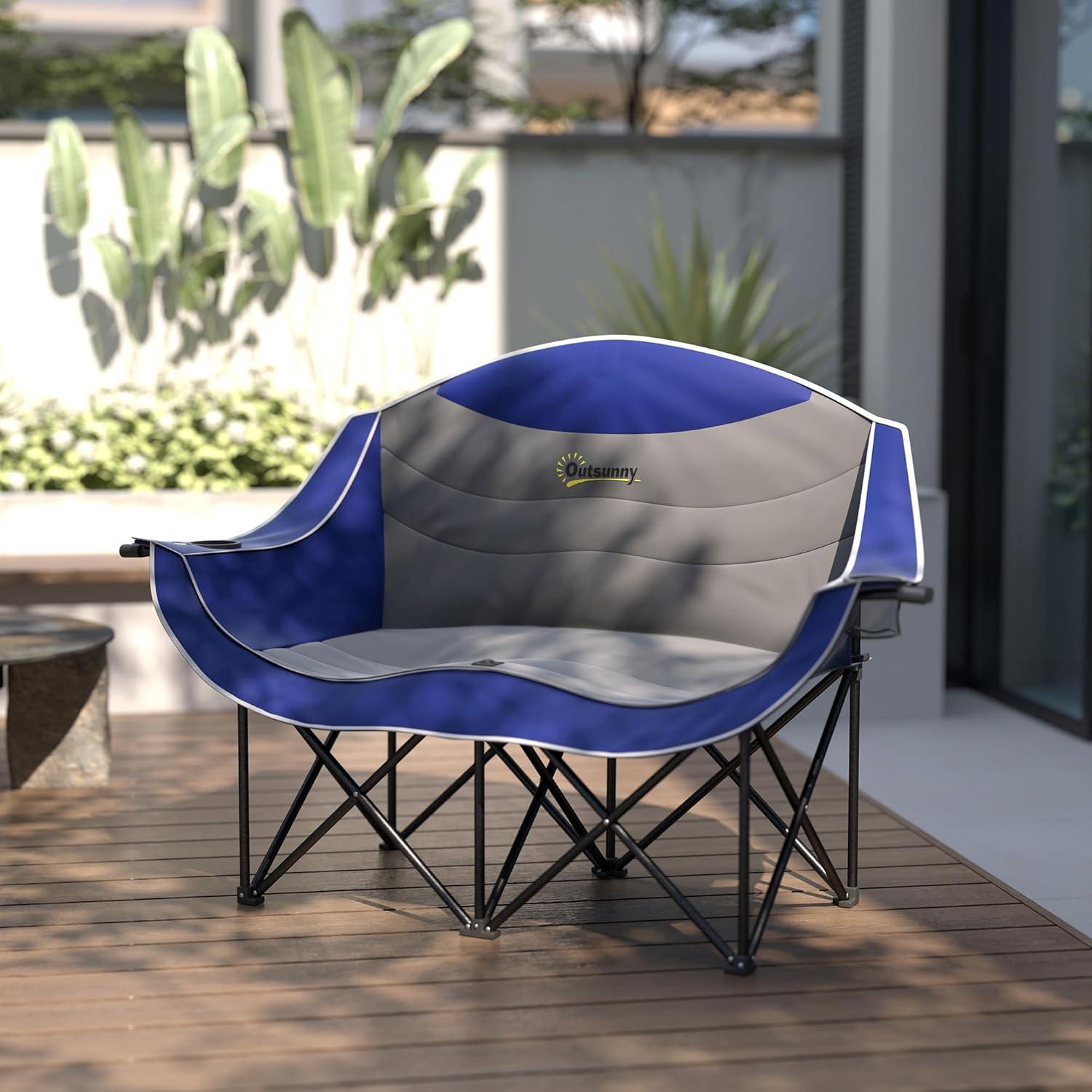 Silla de Camping Doble Outsunny Plegable Acolchada 250 kg