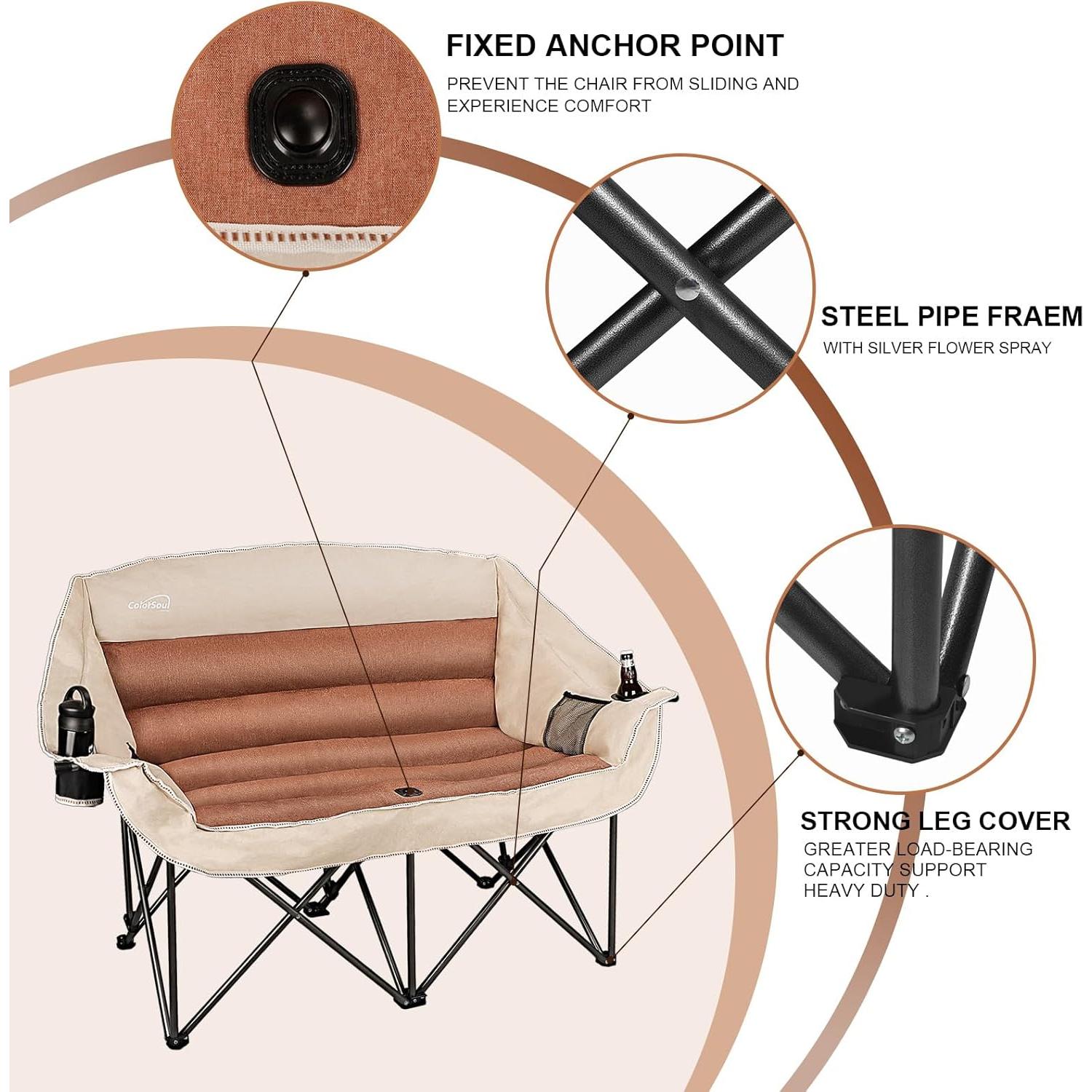 Silla de Camping Doble Colorsoul Acolchada 227kg Moca