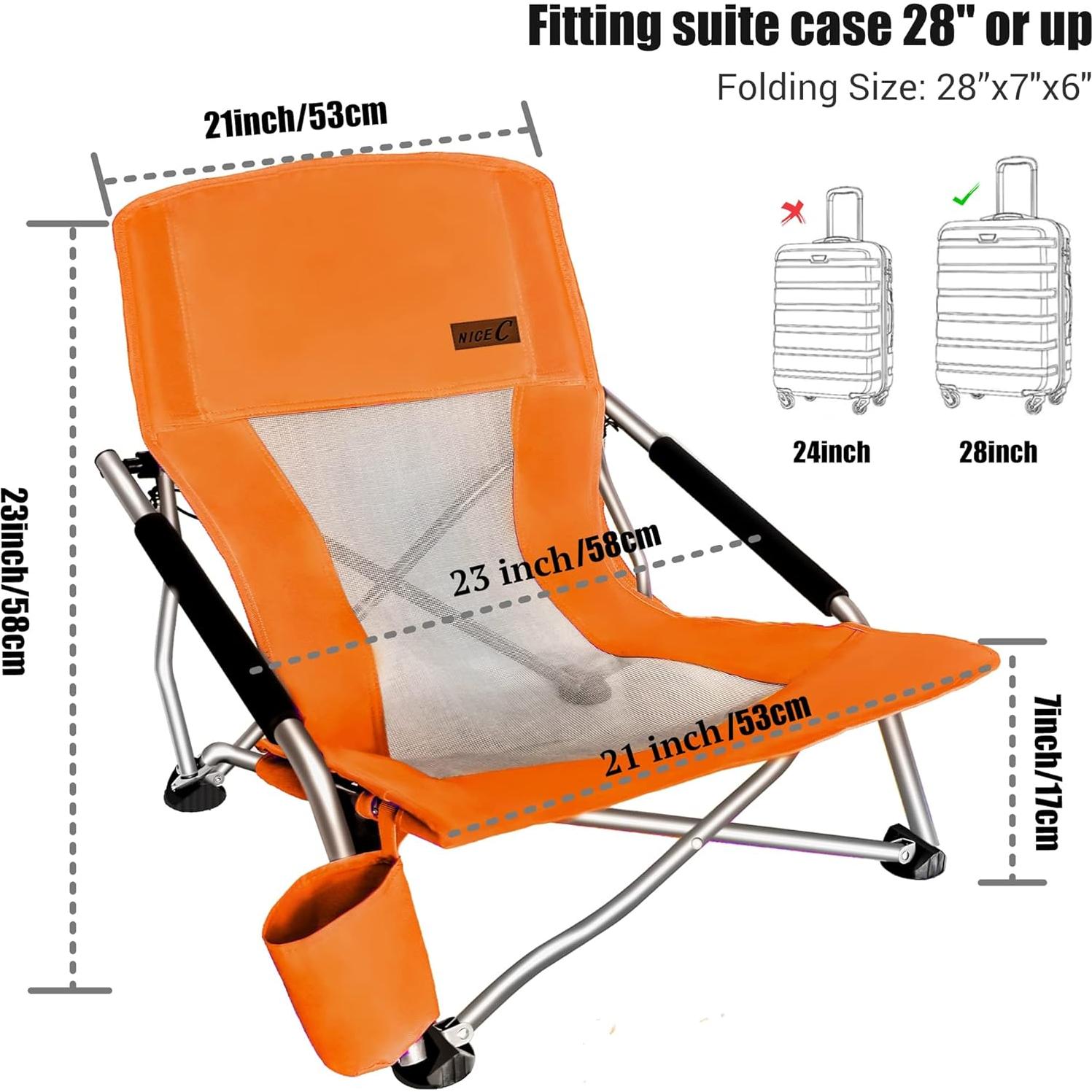 Silla de Playa Plegable Nice C - Juego de 2 Naranja, 300 lbs