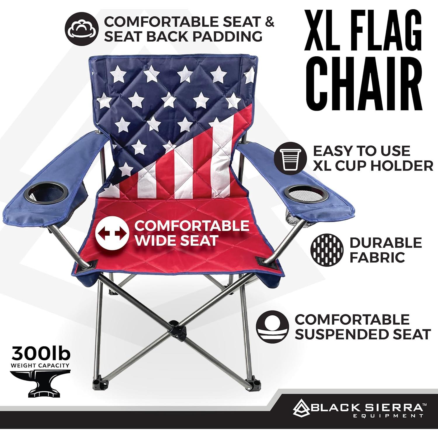 Silla de Camping Plegable Black Sierra Bandera Americana 136 kg