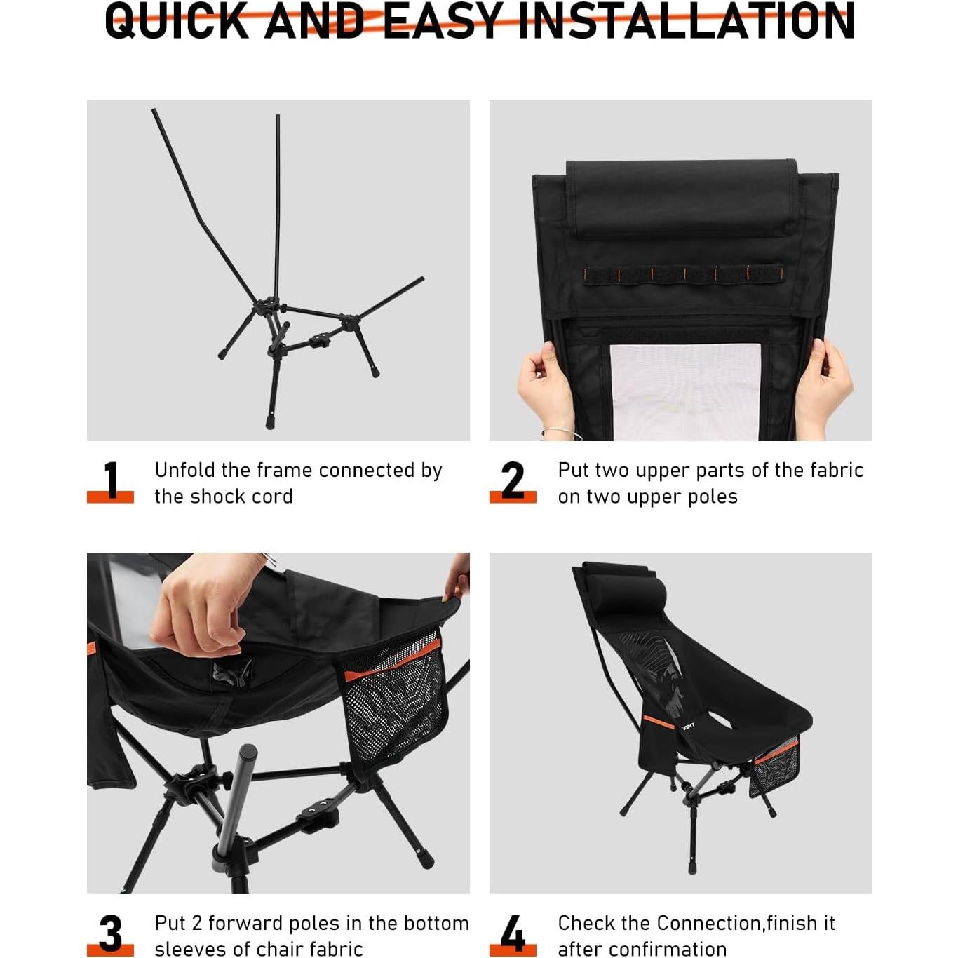 Silla de Camping Plegable NOVSIGHT con Respaldo Alto y Reposacabezas