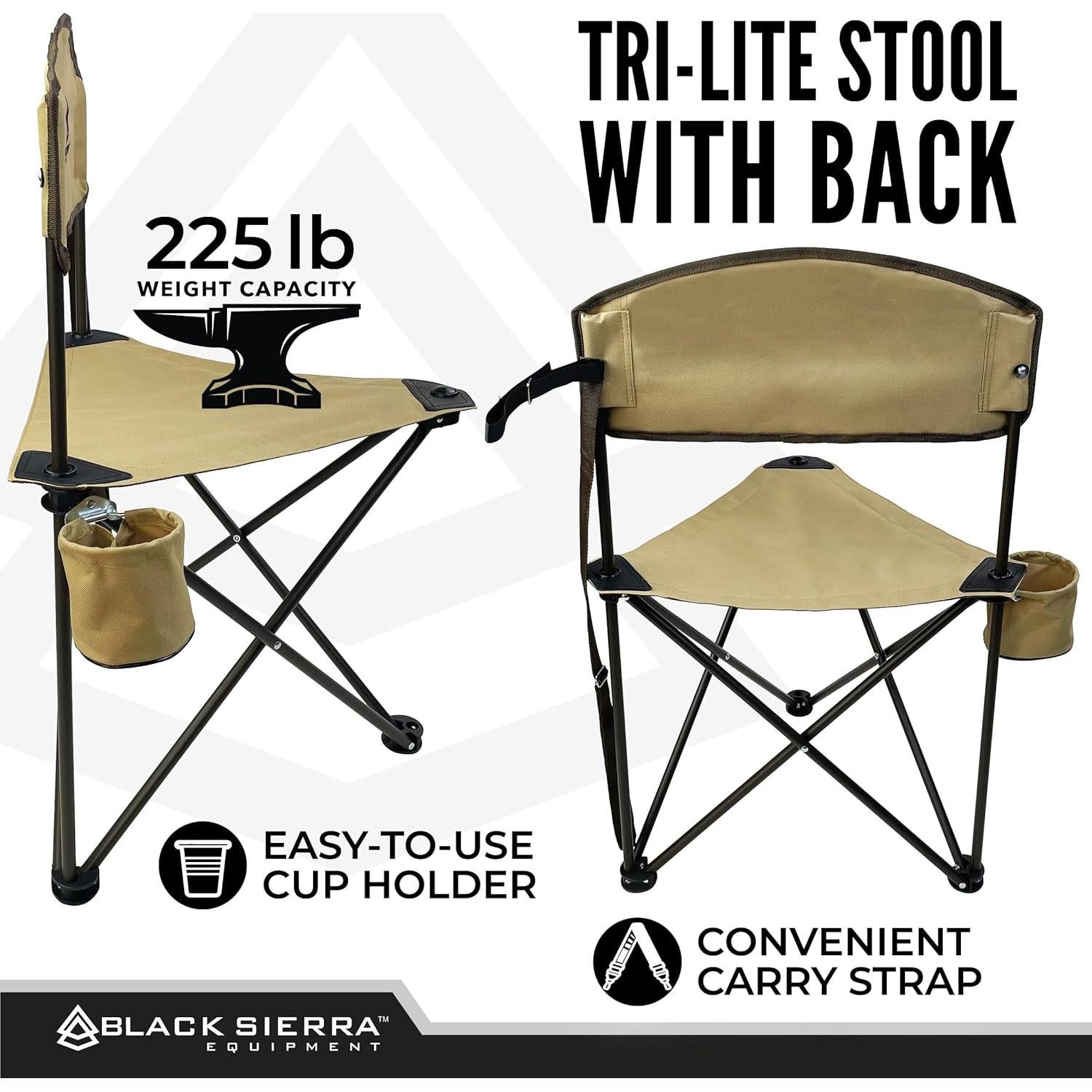 Silla de Caza Tripode XL Black Sierra - Soporta 102 Kg, Plegable