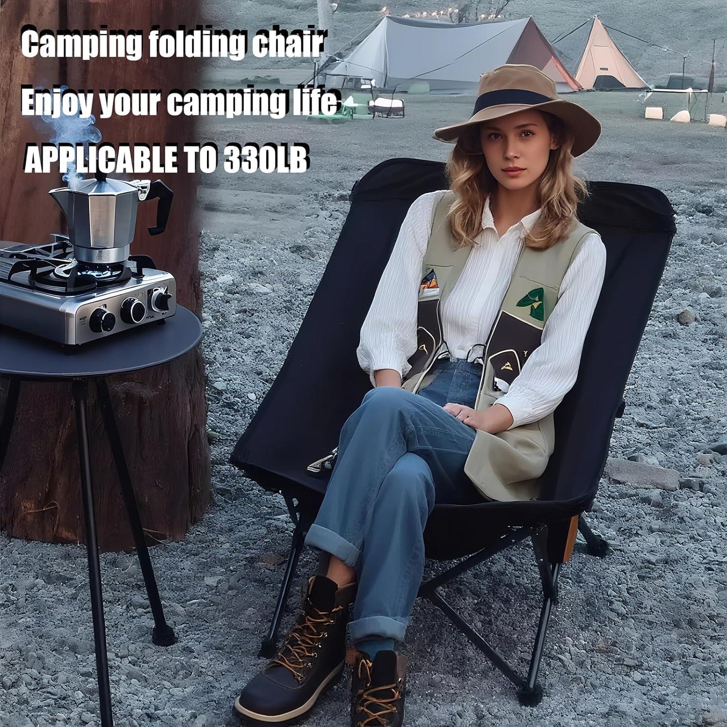 Silla de Camping Plegable VEADOOLLY 150kg Negra Ergonómica