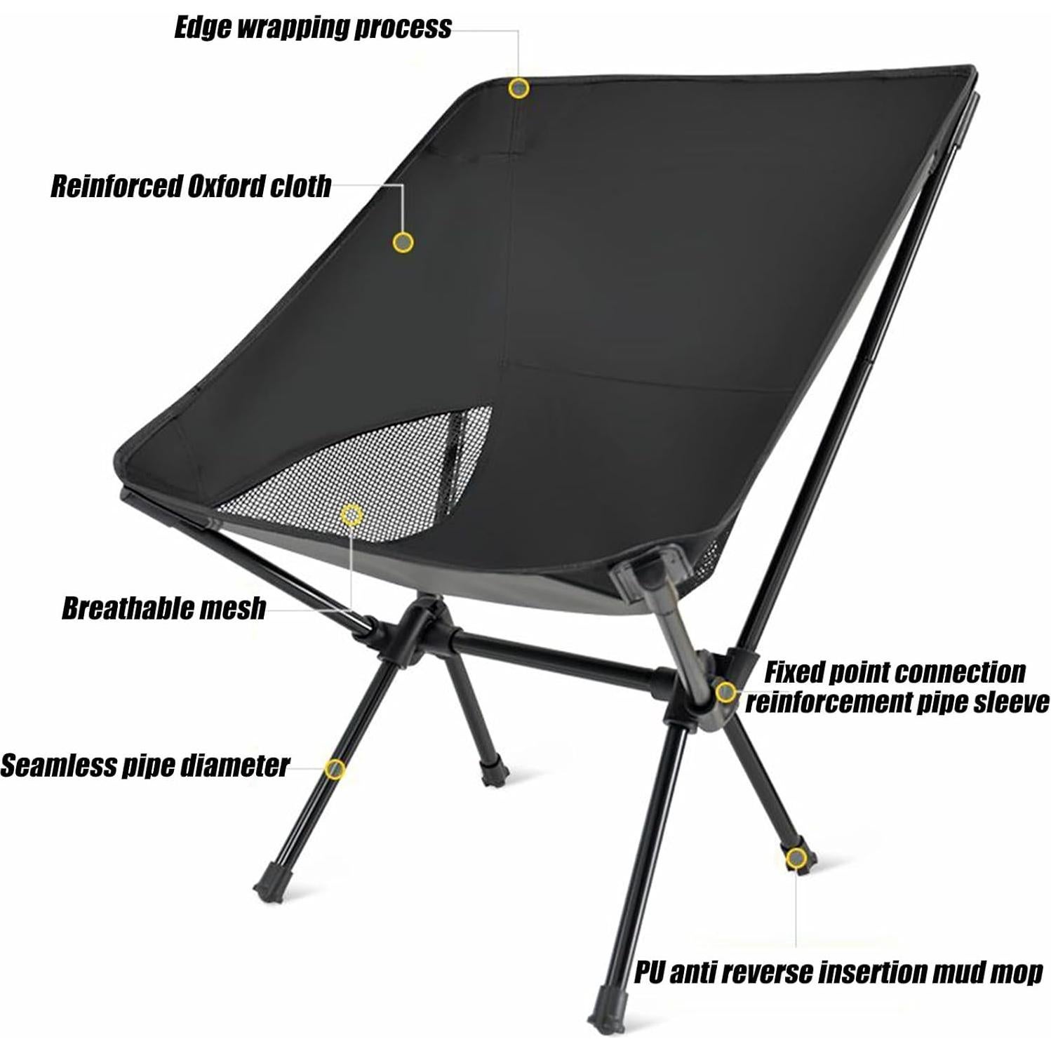Silla de Camping Plegable VEADOOLLY 150kg Negra Ergonómica
