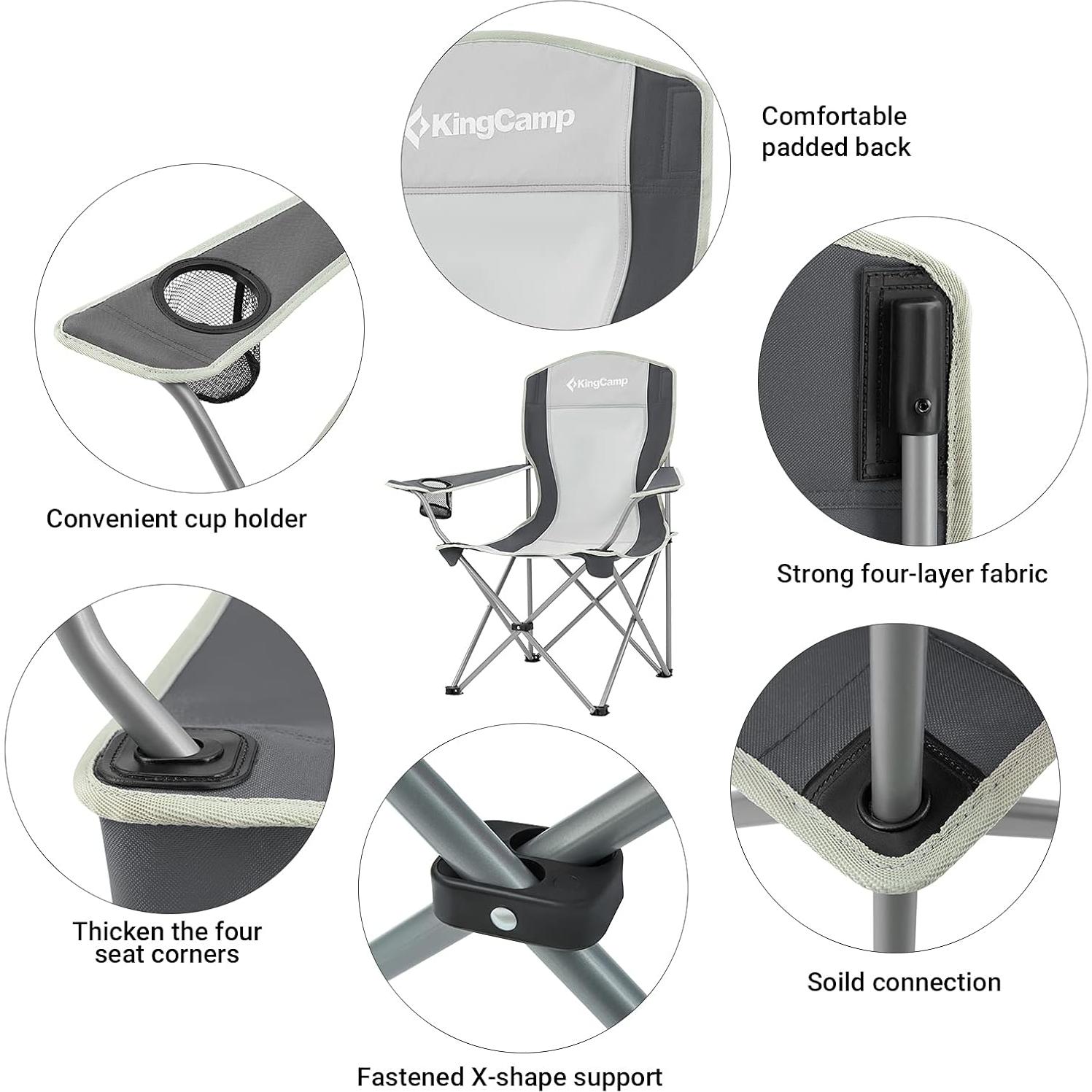 Silla de Camping Plegable KingCamp KC3818 Negra/Gris 120 kg