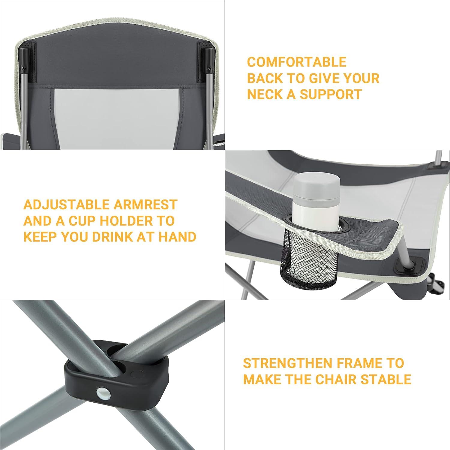 Silla de Camping Plegable KingCamp KC3818 Negra/Gris 120 kg