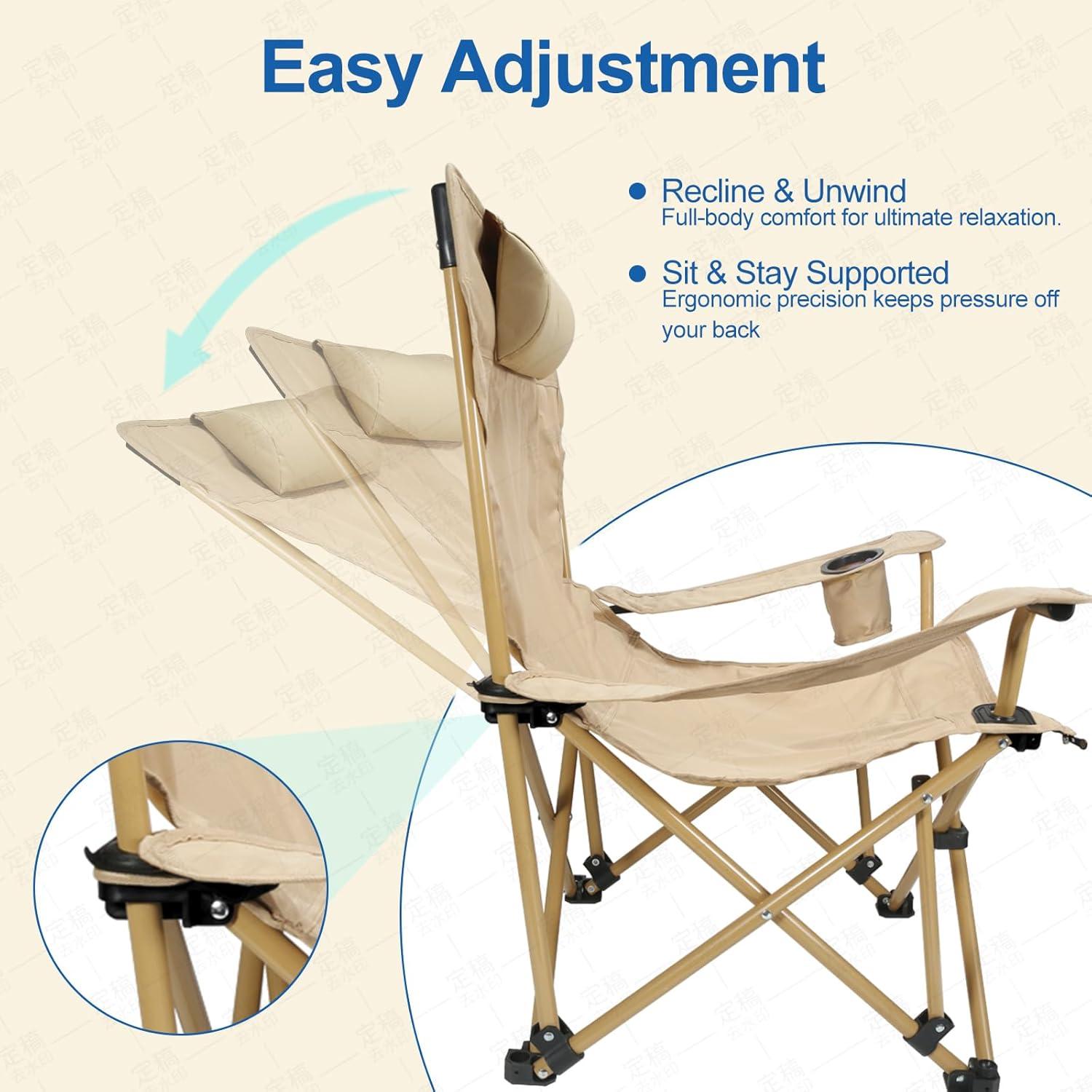 Silla de Camping Reclinable ZEMIRO CHARGE con Reposapiés 127 kg