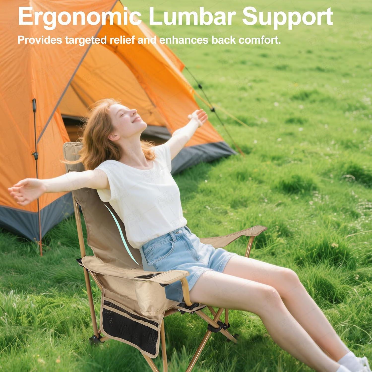 Silla de Camping Reclinable ZEMIRO CHARGE con Reposapiés 127 kg