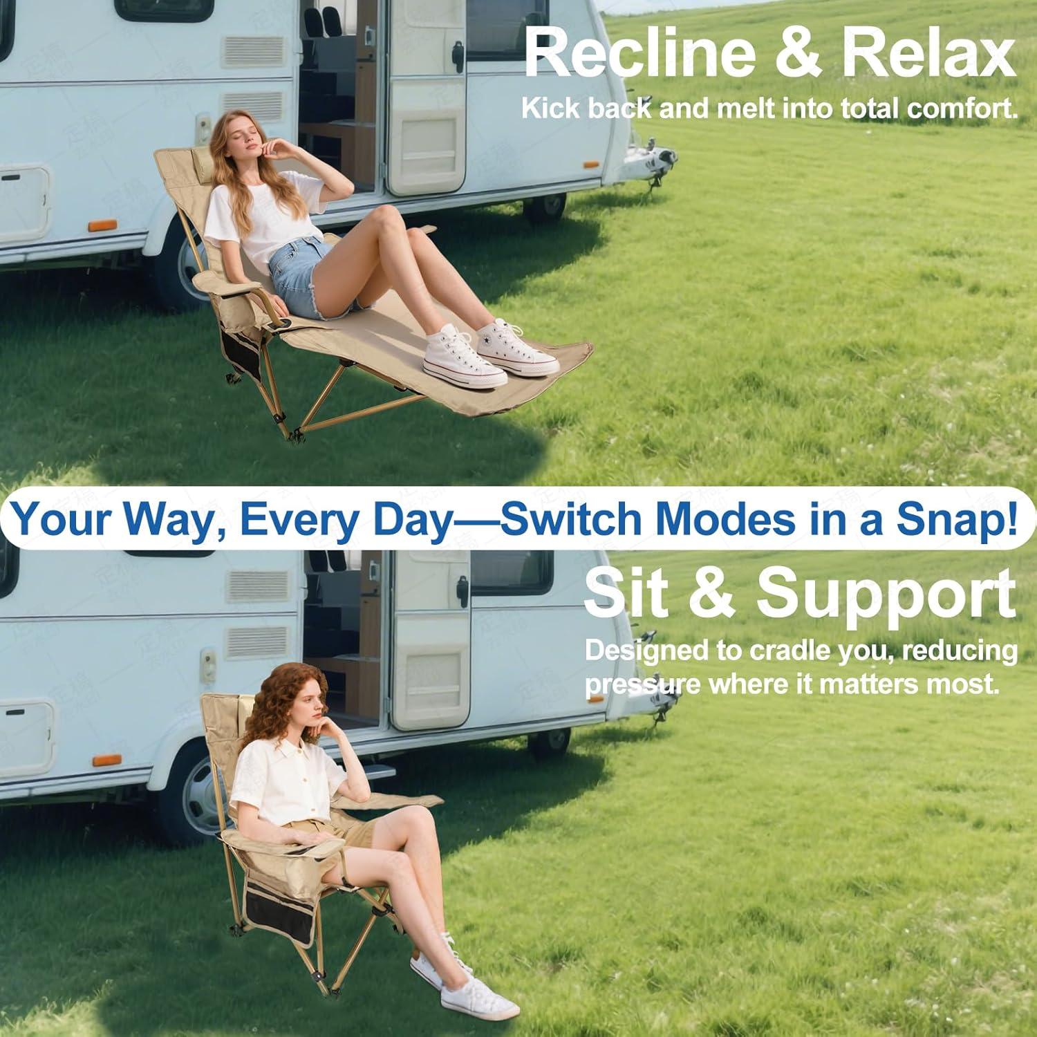 Silla de Camping Reclinable ZEMIRO CHARGE con Reposapiés 127 kg