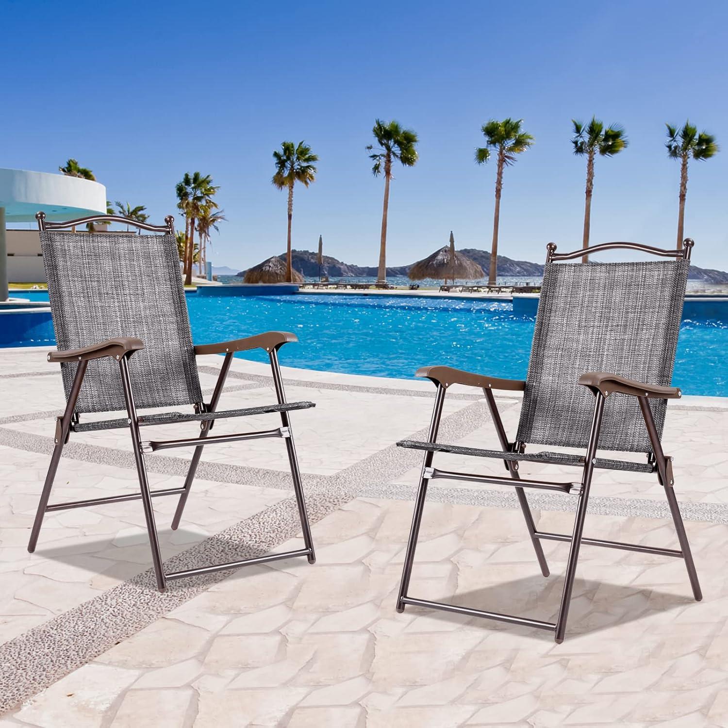 Conjunto de 2 Sillas Plegables de Patio Tangkula Gris