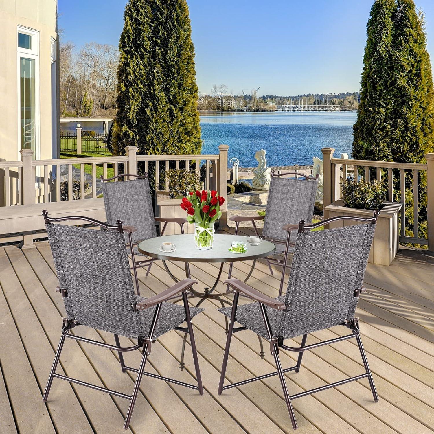 Conjunto de 2 Sillas Plegables de Patio Tangkula Gris