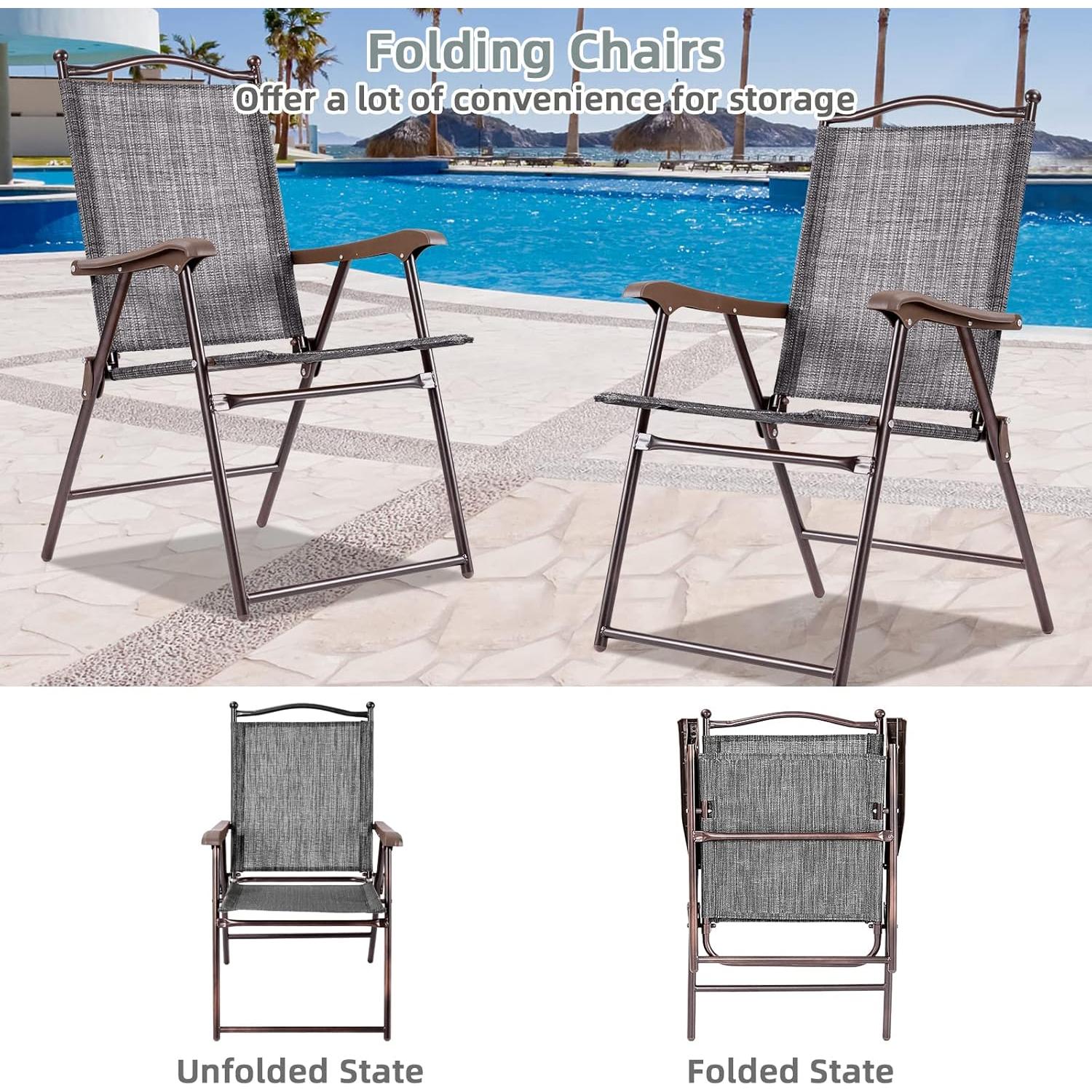 Conjunto de 2 Sillas Plegables de Patio Tangkula Gris