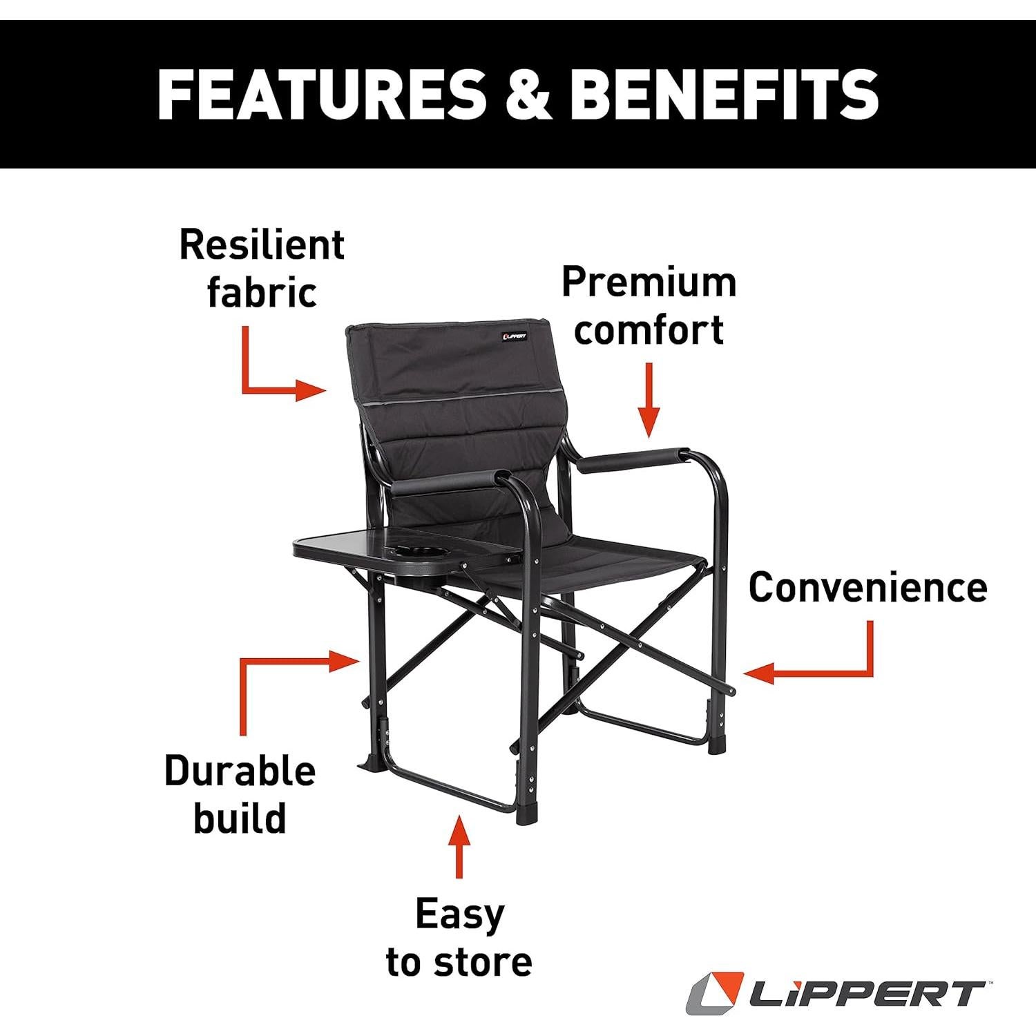 Silla de Camping Plegable Lippert Scout Plus con Mesa Lateral - 181 kg