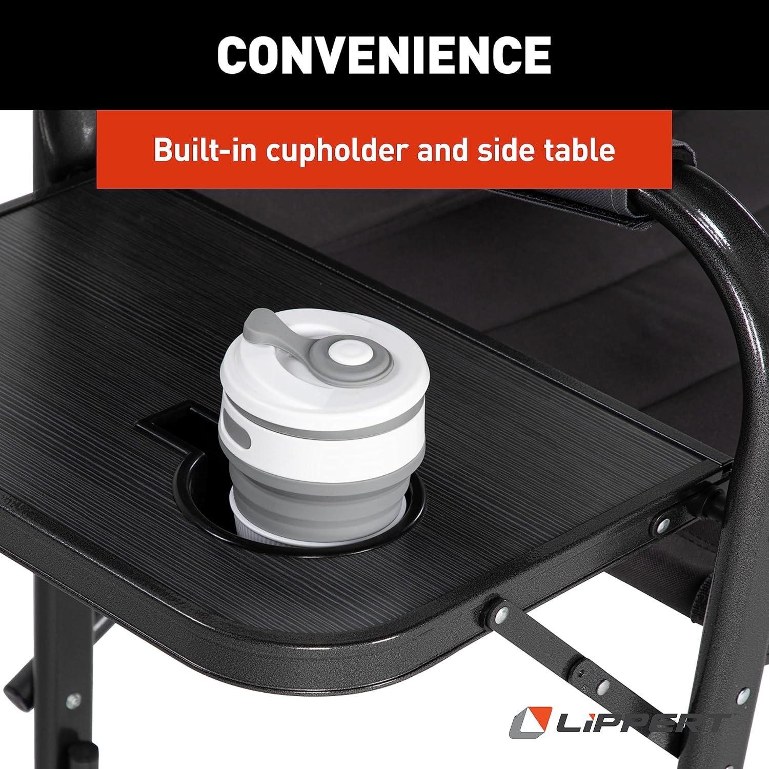 Silla de Camping Plegable Lippert Scout Plus con Mesa Lateral - 181 kg