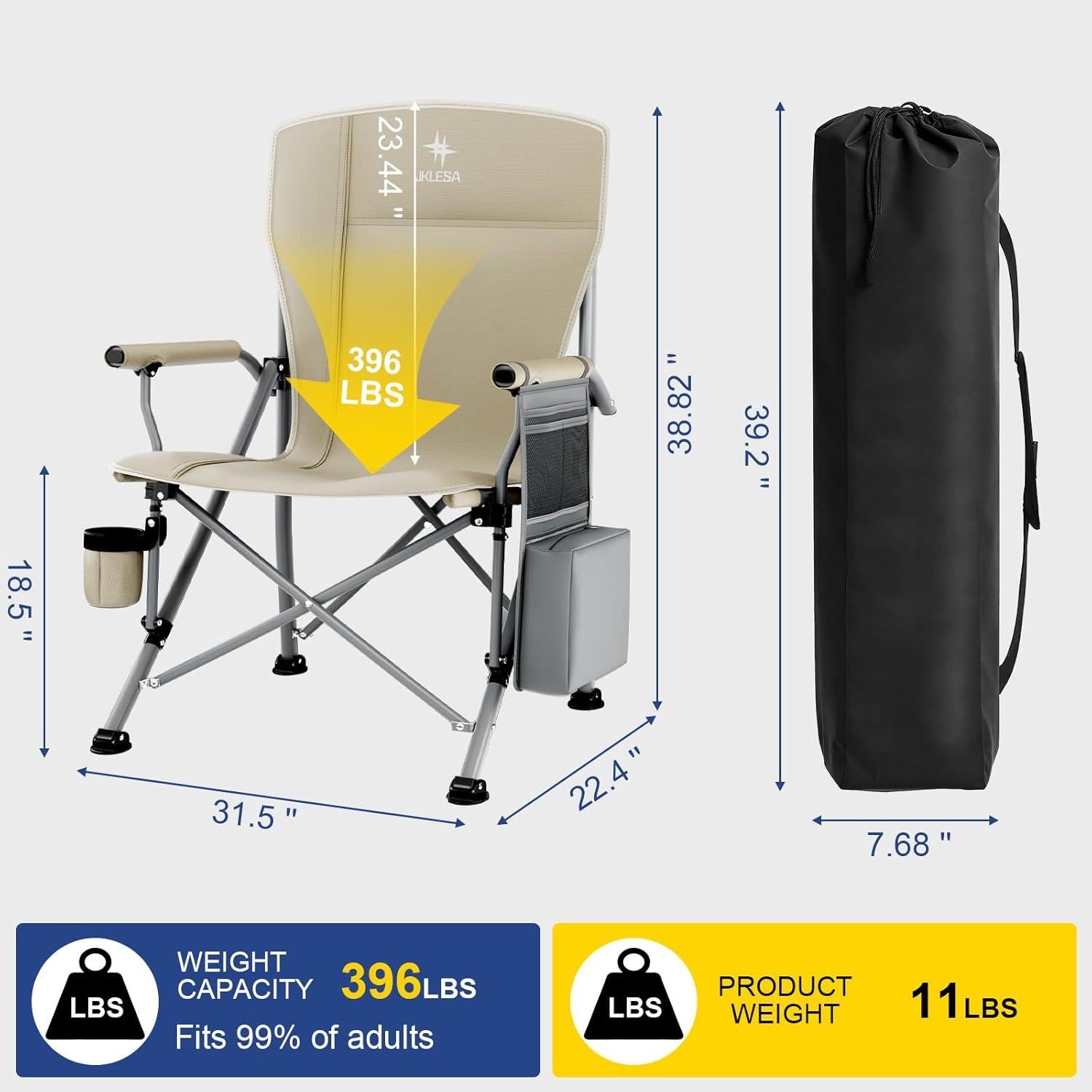 Silla de Camping JKLESA XL Impermeable 396 lbs Acolchada