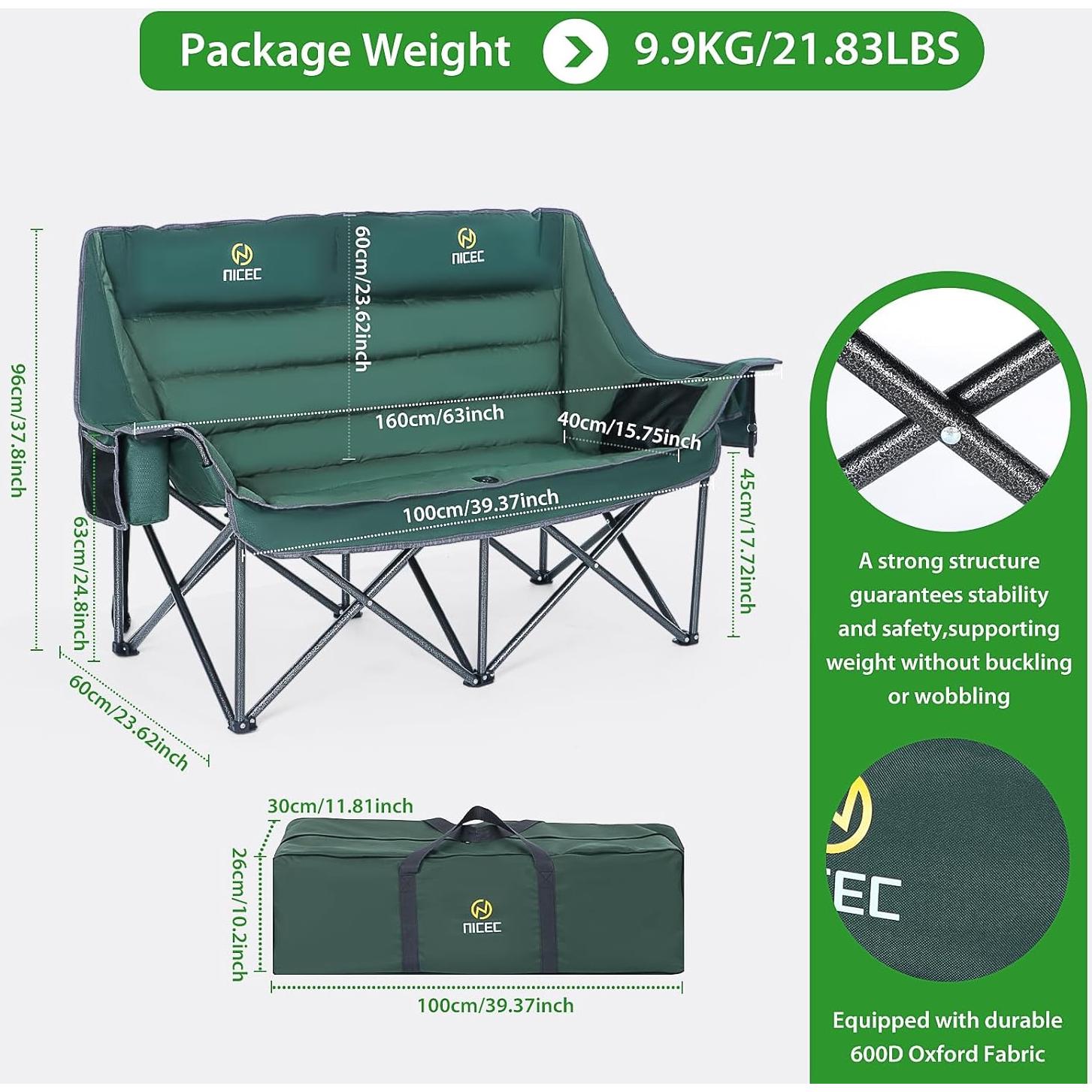 Silla de Camping Doble Nice C, Loveseat Plegable Acolchado