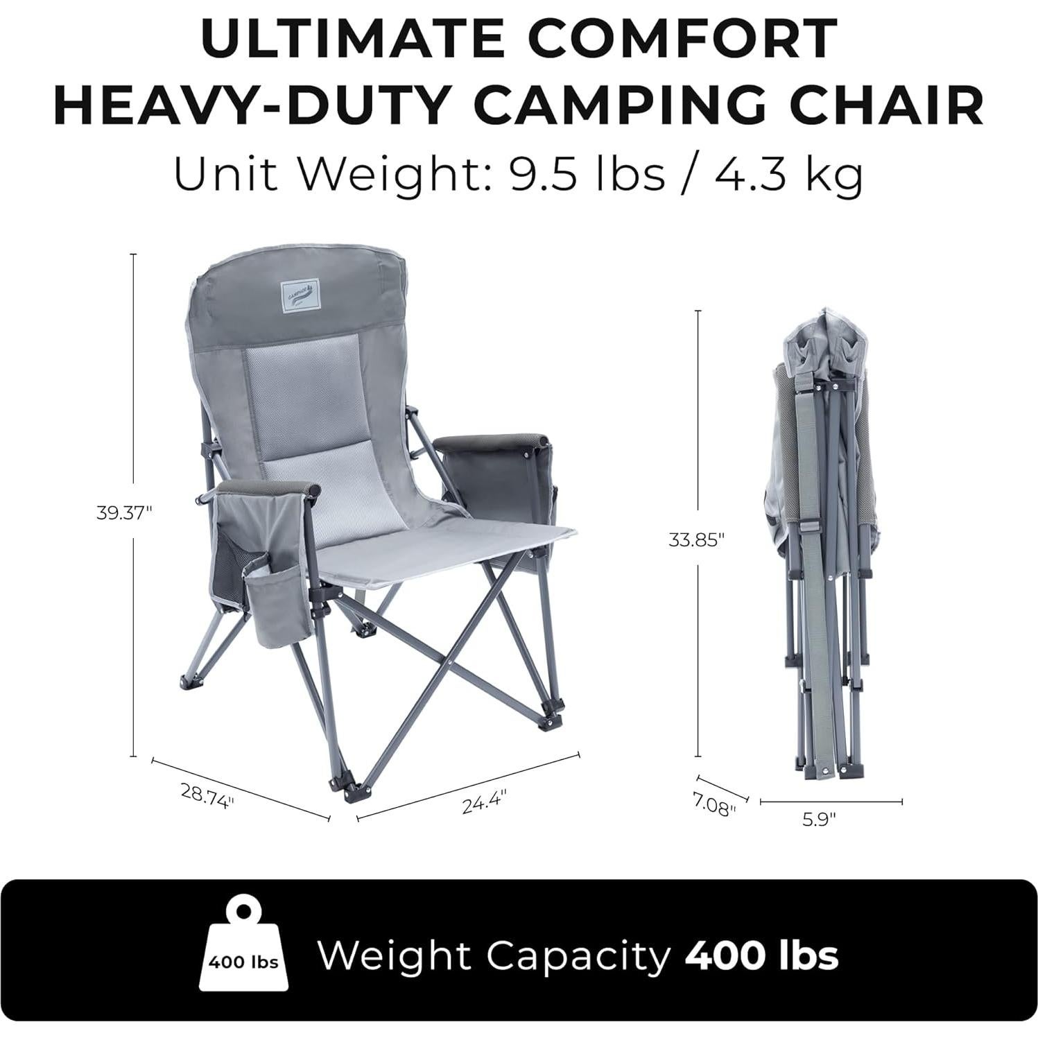 Silla de Camping Plegable Camphor Designs Gris Soporta 400 kg