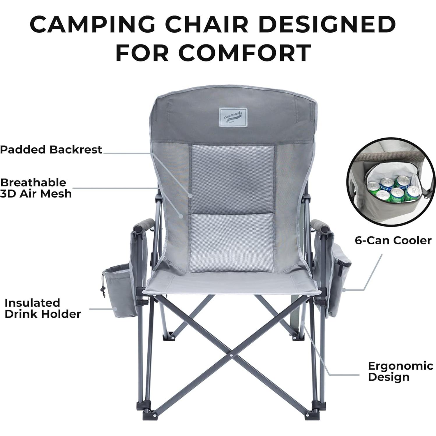 Silla de Camping Plegable Camphor Designs Gris Soporta 400 kg