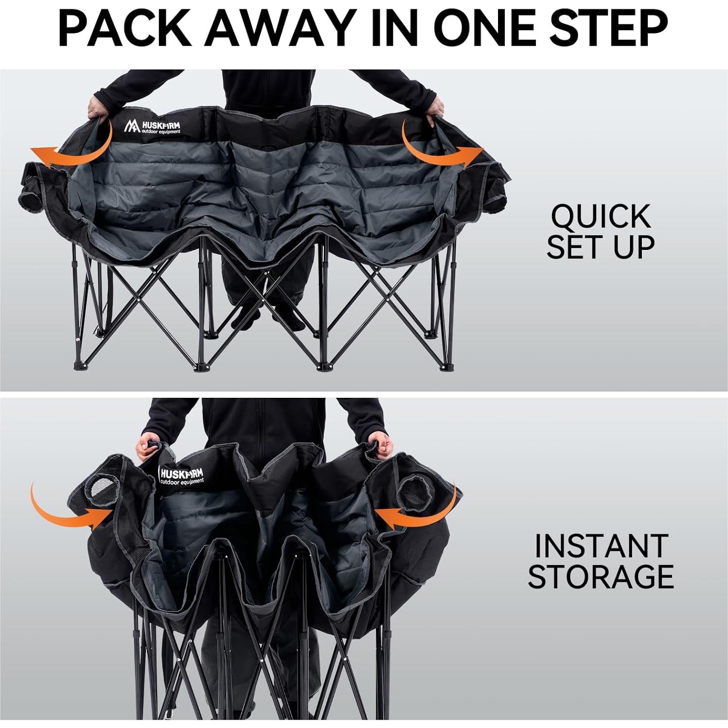 Silla de Camping Plegable Huskfirm para 3 Personas con Cojín