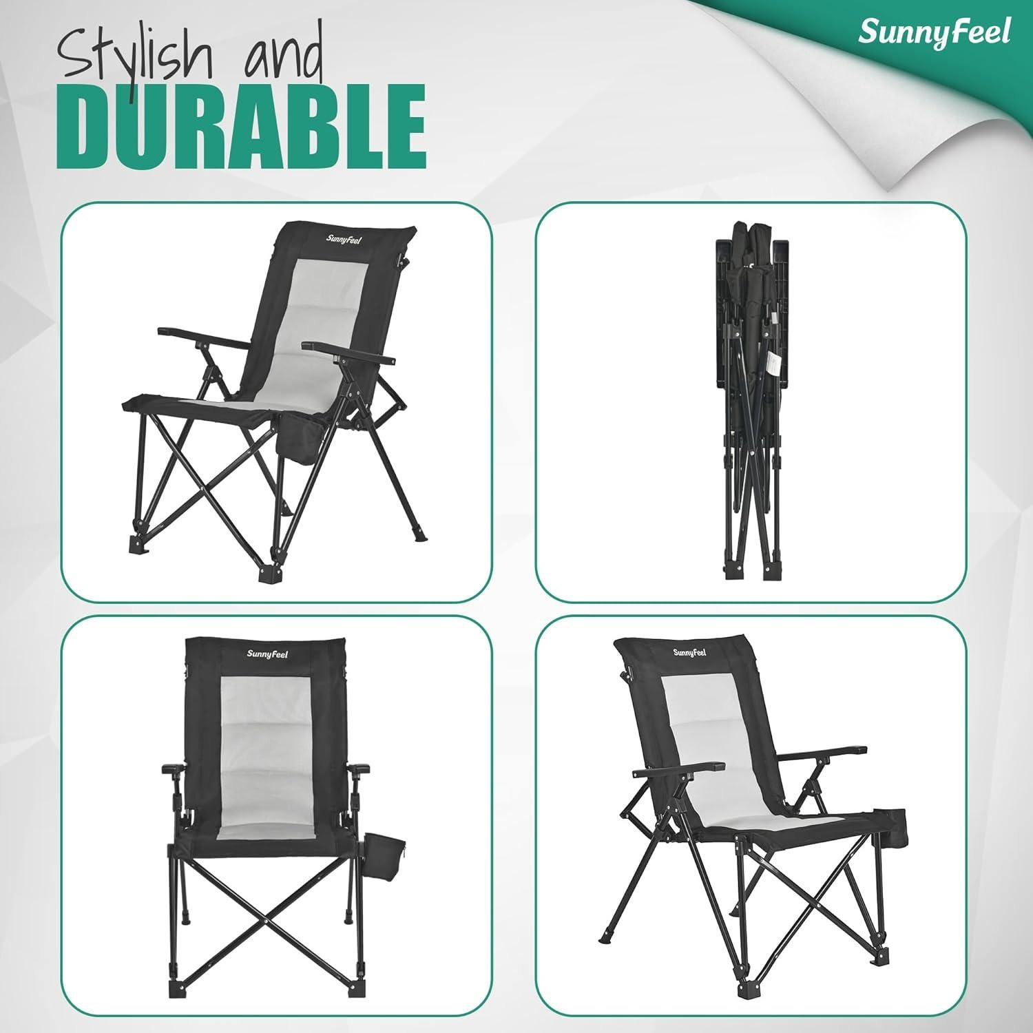 Silla de Camping Plegable SUNNYFEEL Respaldo Alto 500lbs