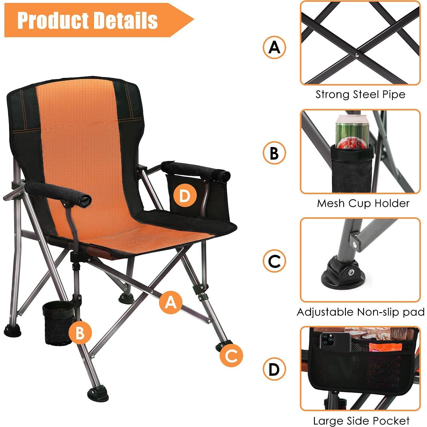 Silla de Camping Plegable LEADALLWAY Naranja Soporta 158.76 kg