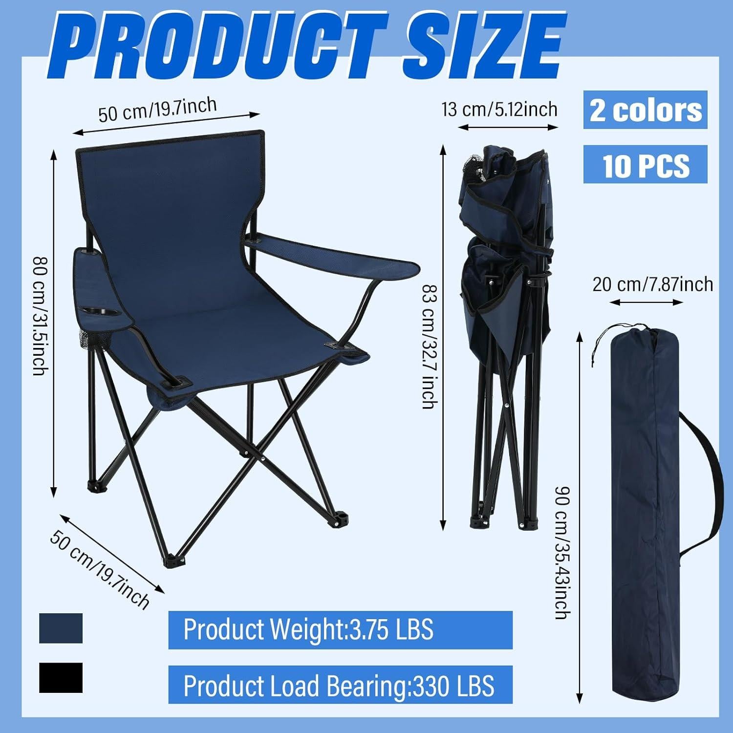 Huwena 10 Sillas de Camping Plegables con Portavasos y Bolsa