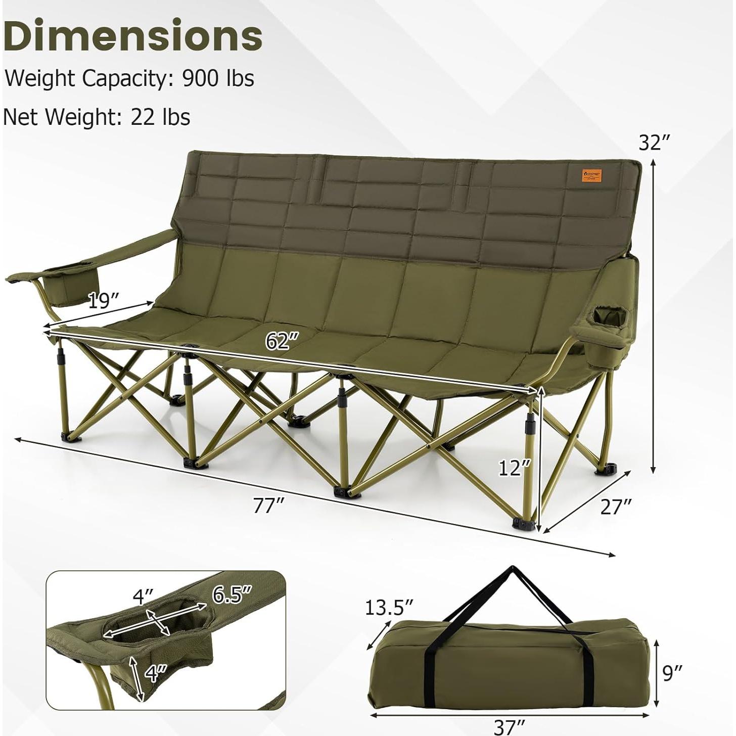 Silla de Camping Plegable Goplus para 3 Personas Verde