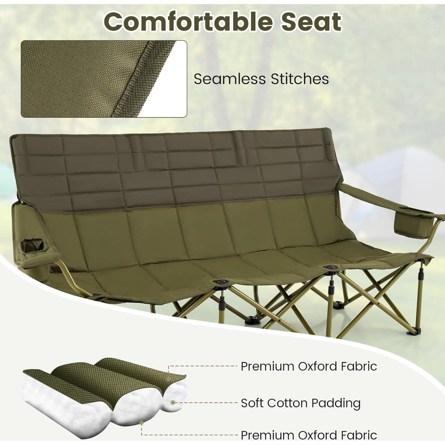 Silla de Camping Plegable Goplus para 3 Personas Verde