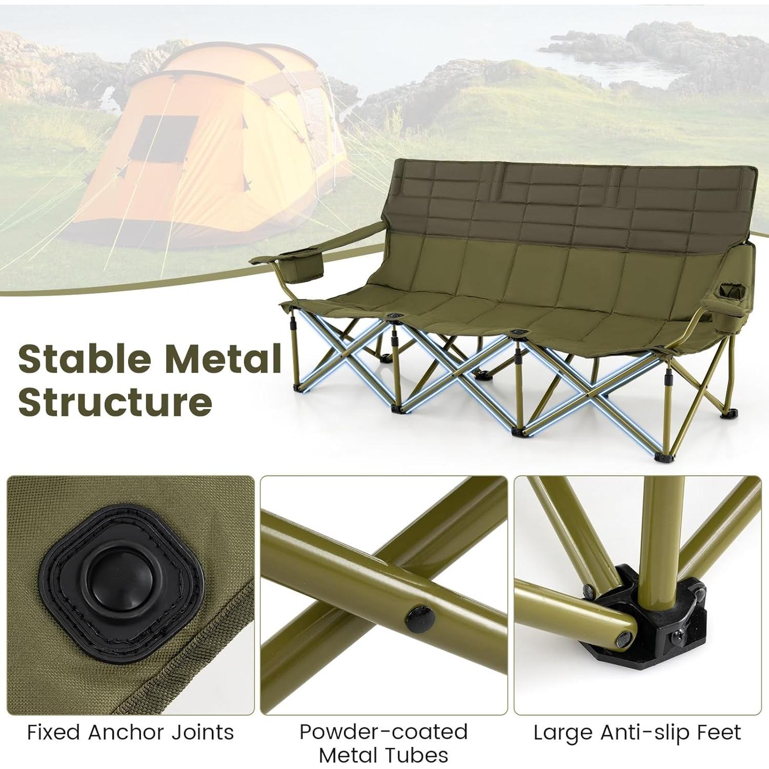 Silla de Camping Plegable Goplus para 3 Personas Verde