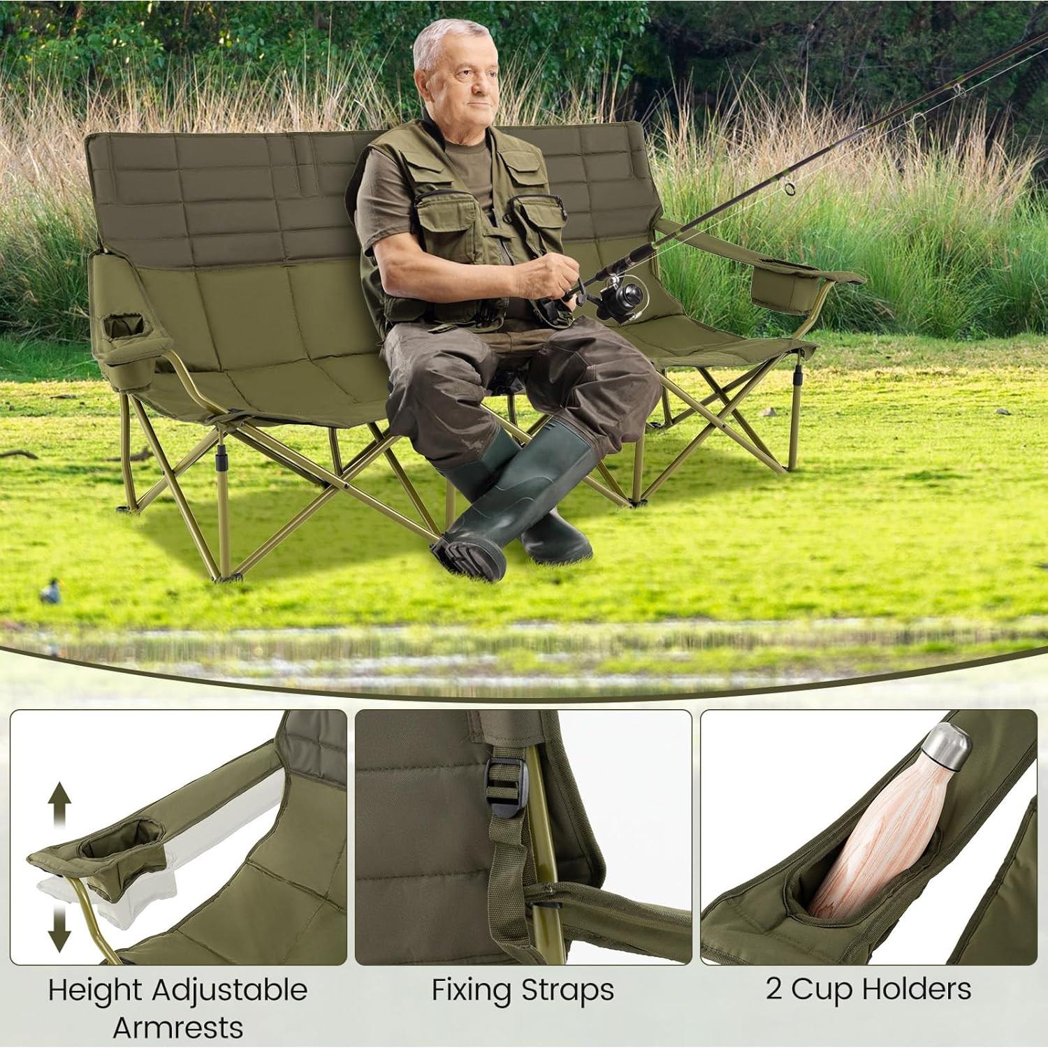 Silla de Camping Plegable Goplus para 3 Personas Verde