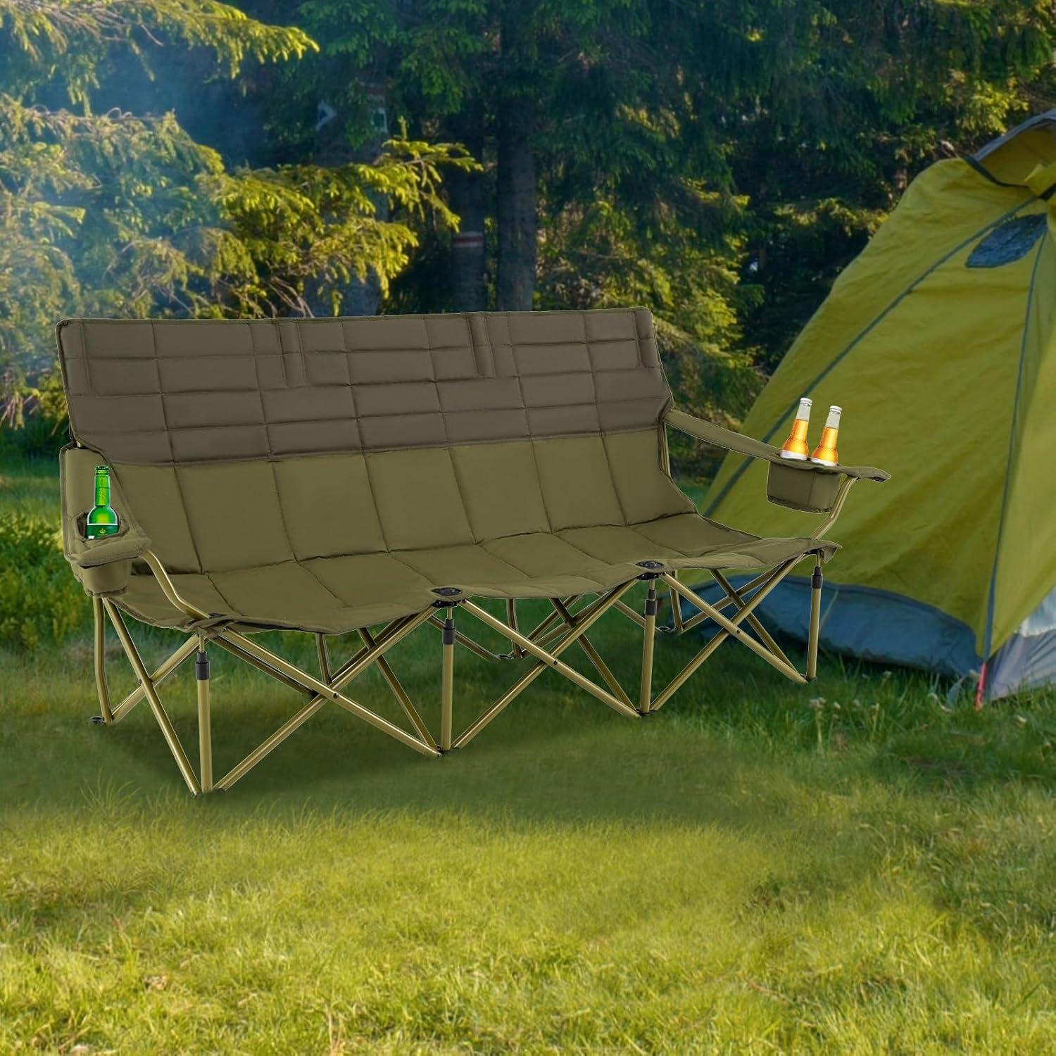 Silla de Camping Plegable Goplus para 3 Personas Verde