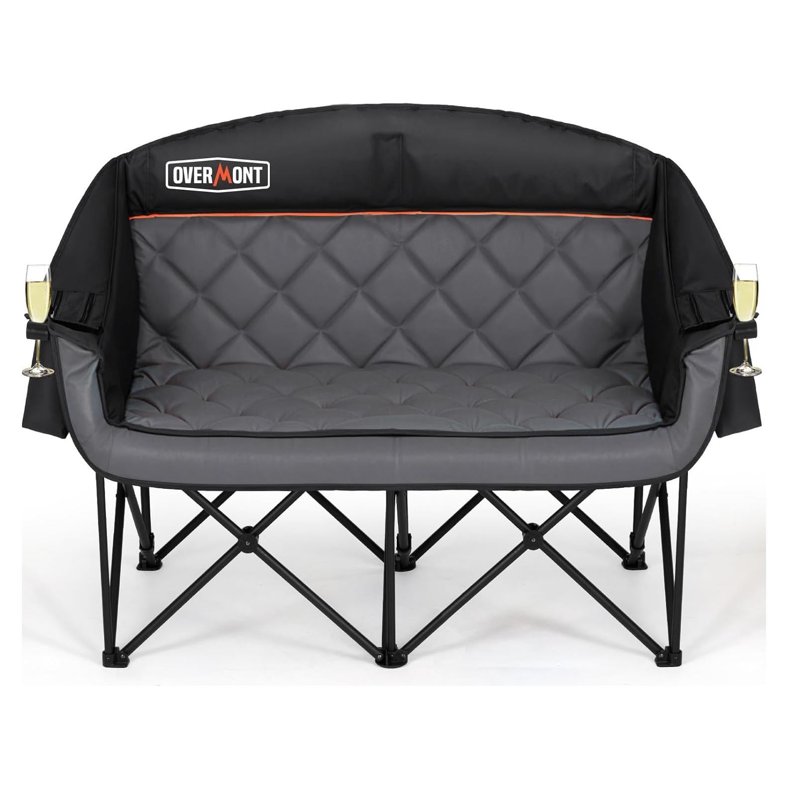 Silla de Camping Doble Overmont - Sofá Negro para 2 Personas