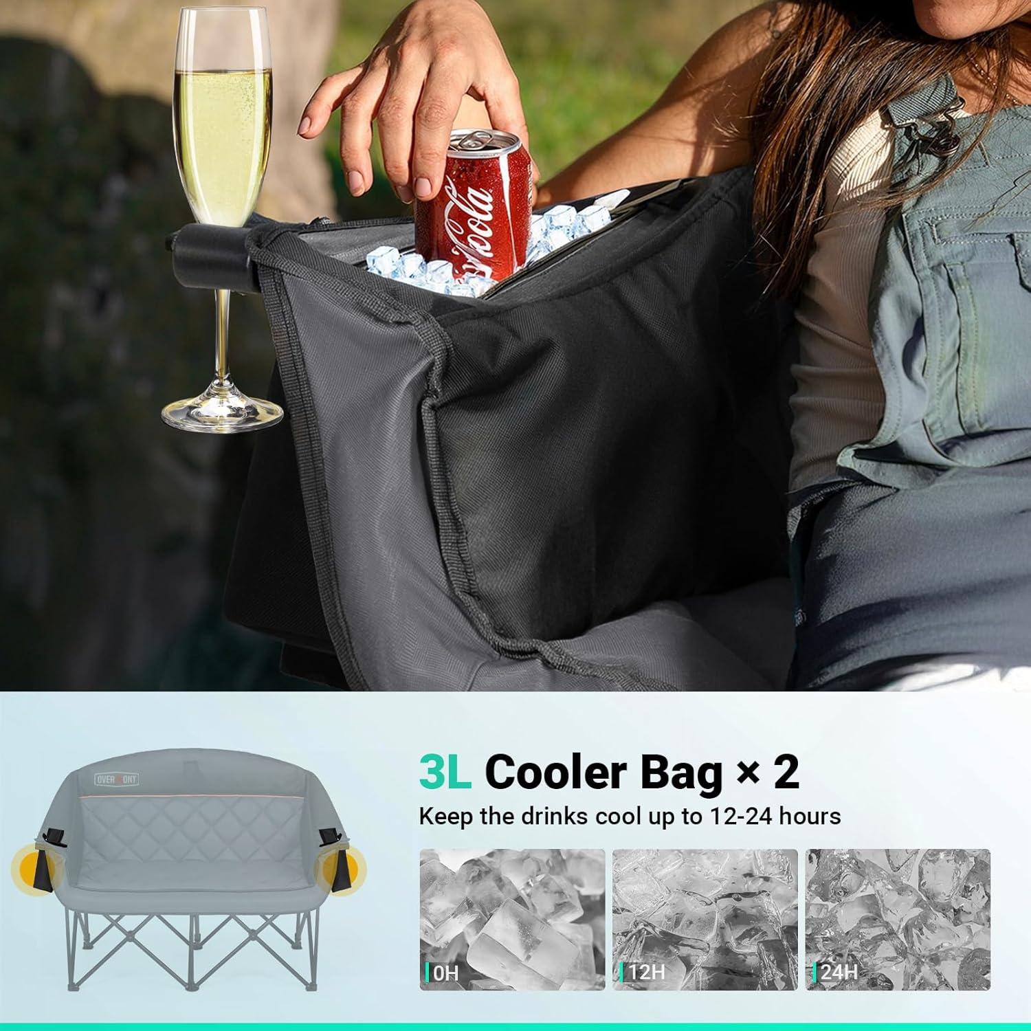 Silla de Camping Doble Overmont - Sofá Negro para 2 Personas