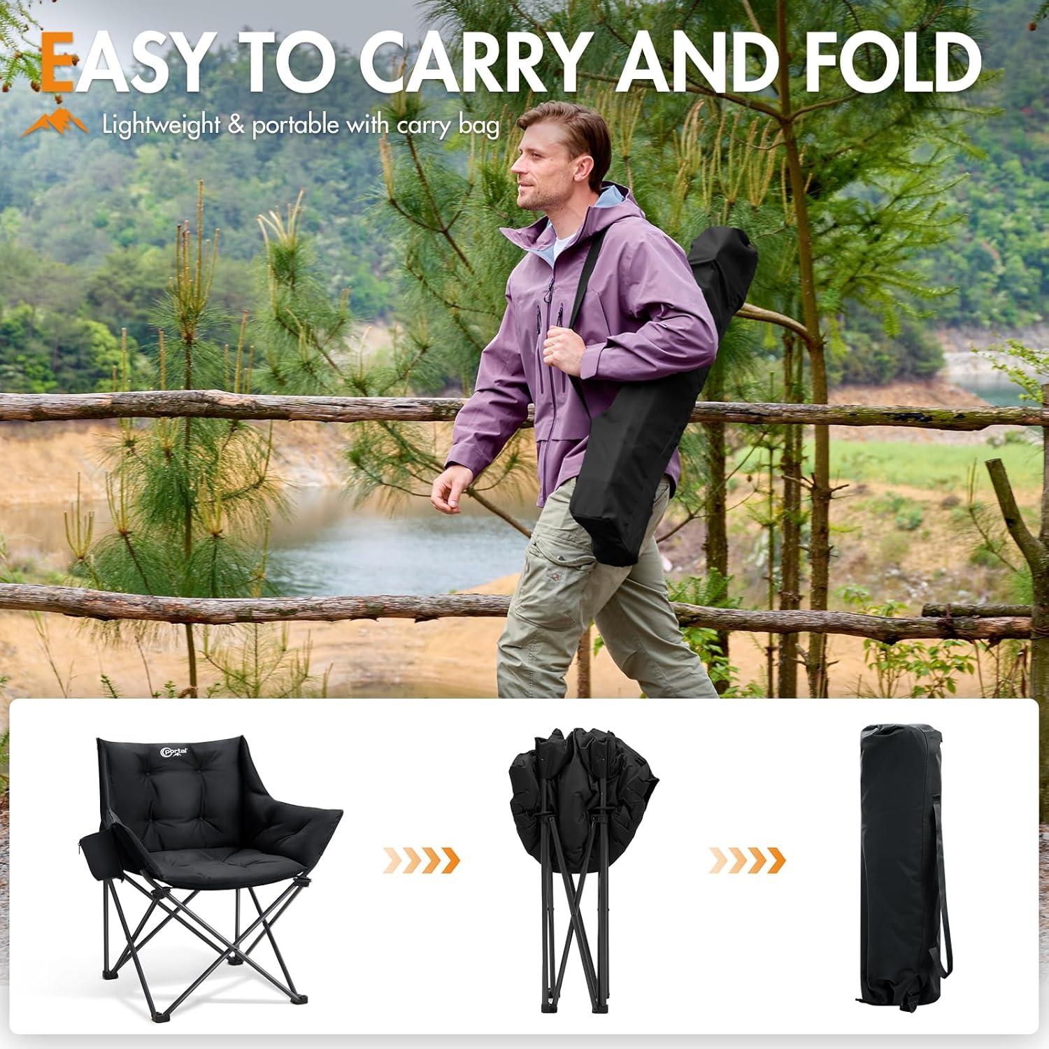 Silla de Camping Plegable Acolchada Portal Negra 150 kg