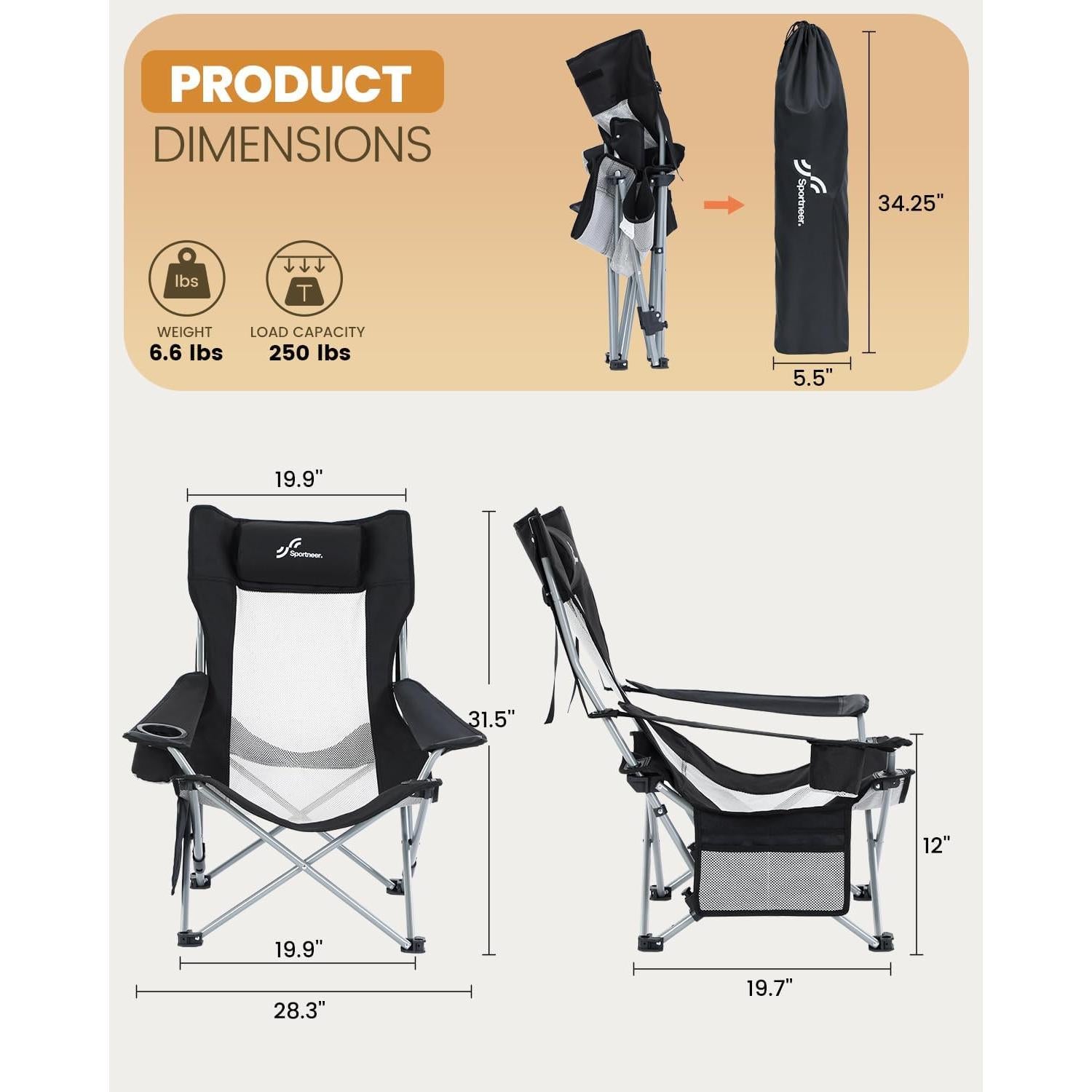 Silla de Playa Sportneer Plegable Ajustable 3 kg con Portavasos