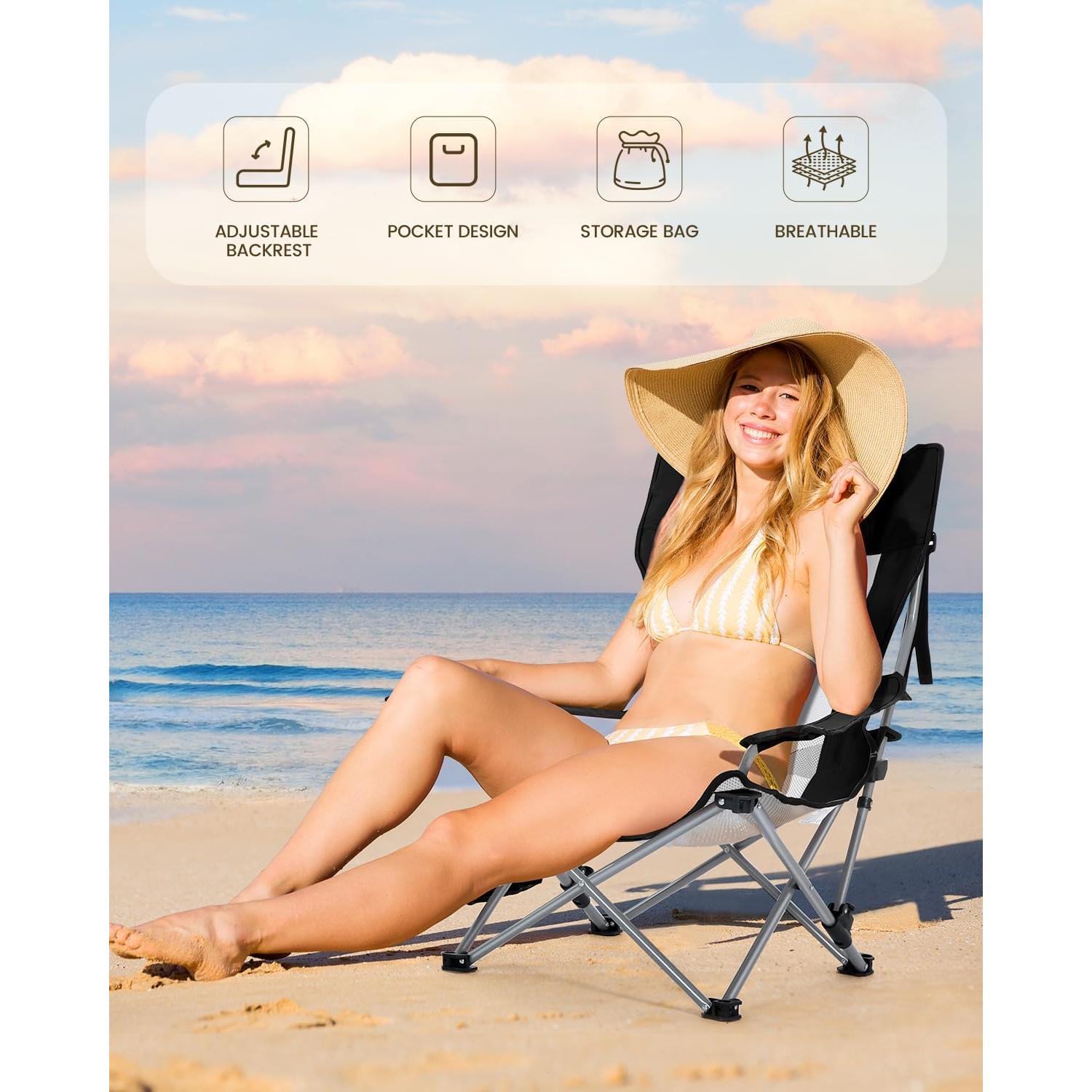 Silla de Playa Sportneer Plegable Ajustable 3 kg con Portavasos