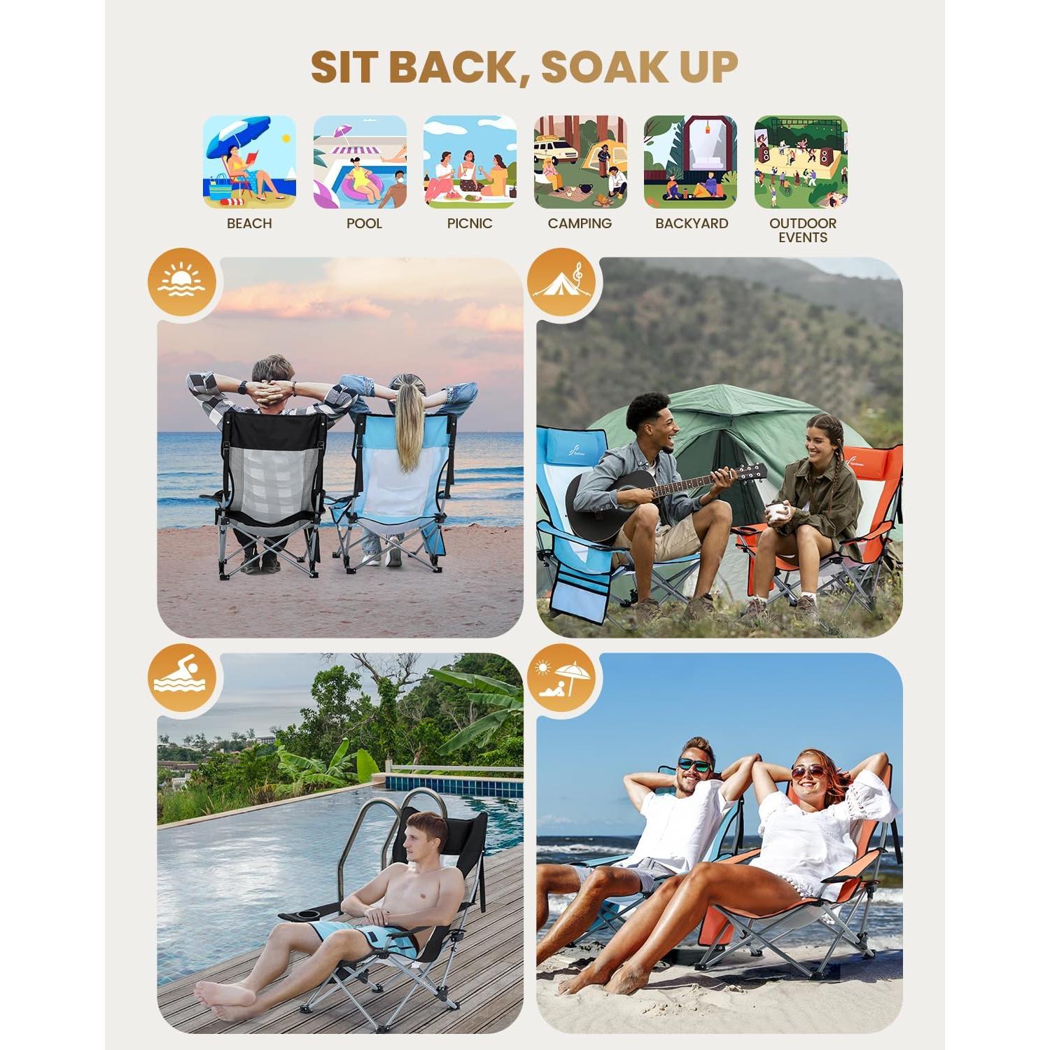 Silla de Playa Sportneer Plegable Ajustable 3 kg con Portavasos