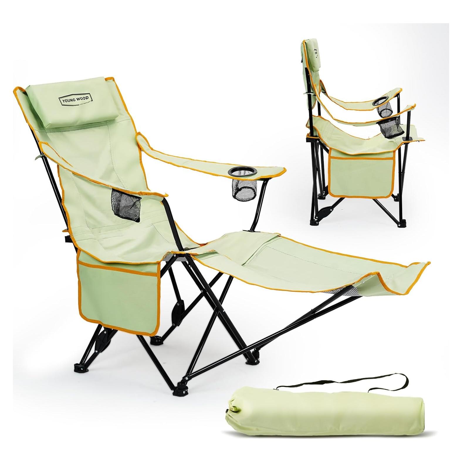 Silla de Camping Plegable YOUNG WOOD Verde Reclinable 150kg