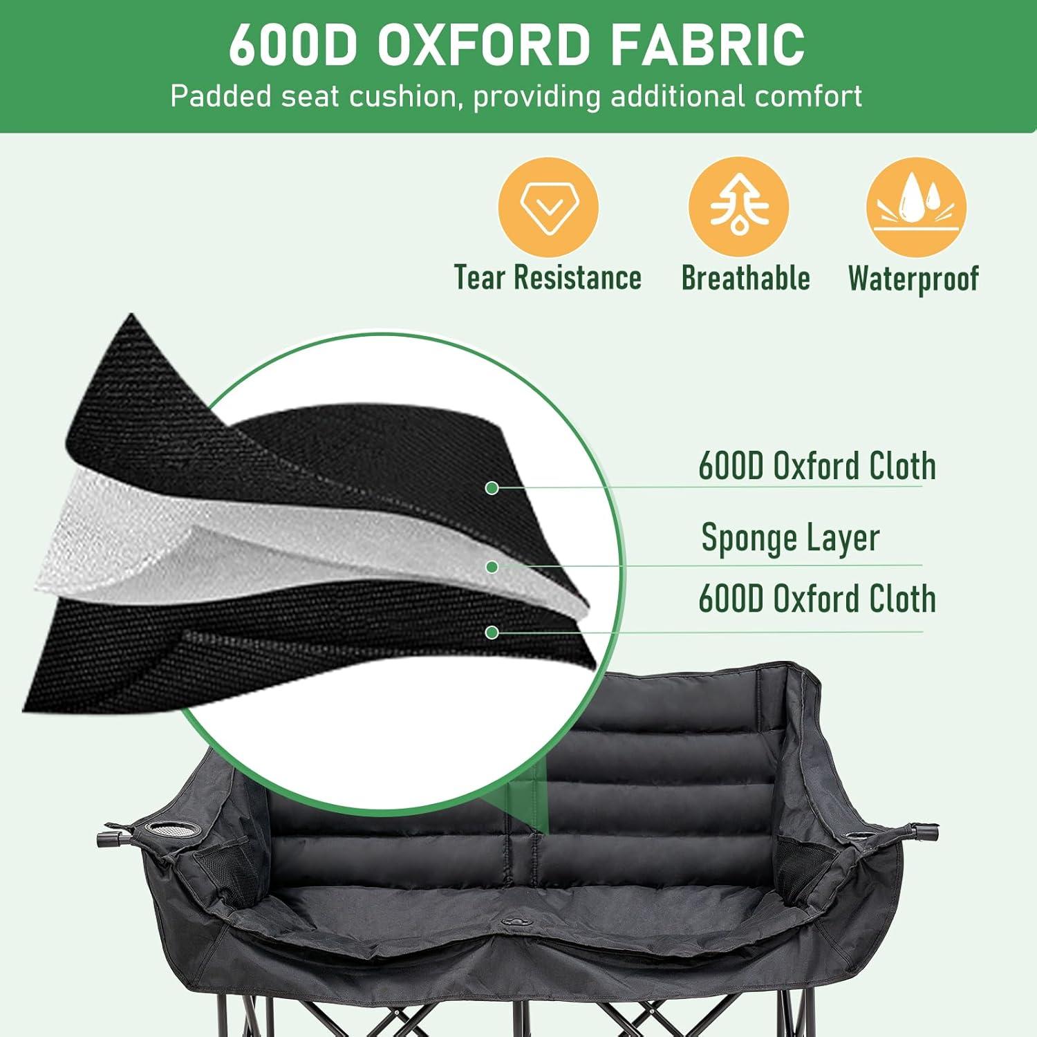 Silla de Camping Doble Ytaoeo Plegable Acolchada 272 kg Negro