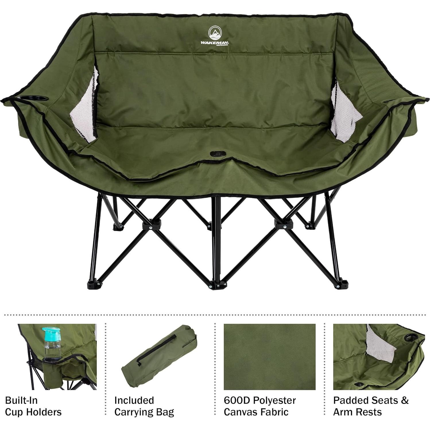 Silla de Camping Doble Wakeman Outdoor - Loveseat Plegable 226.8 kg