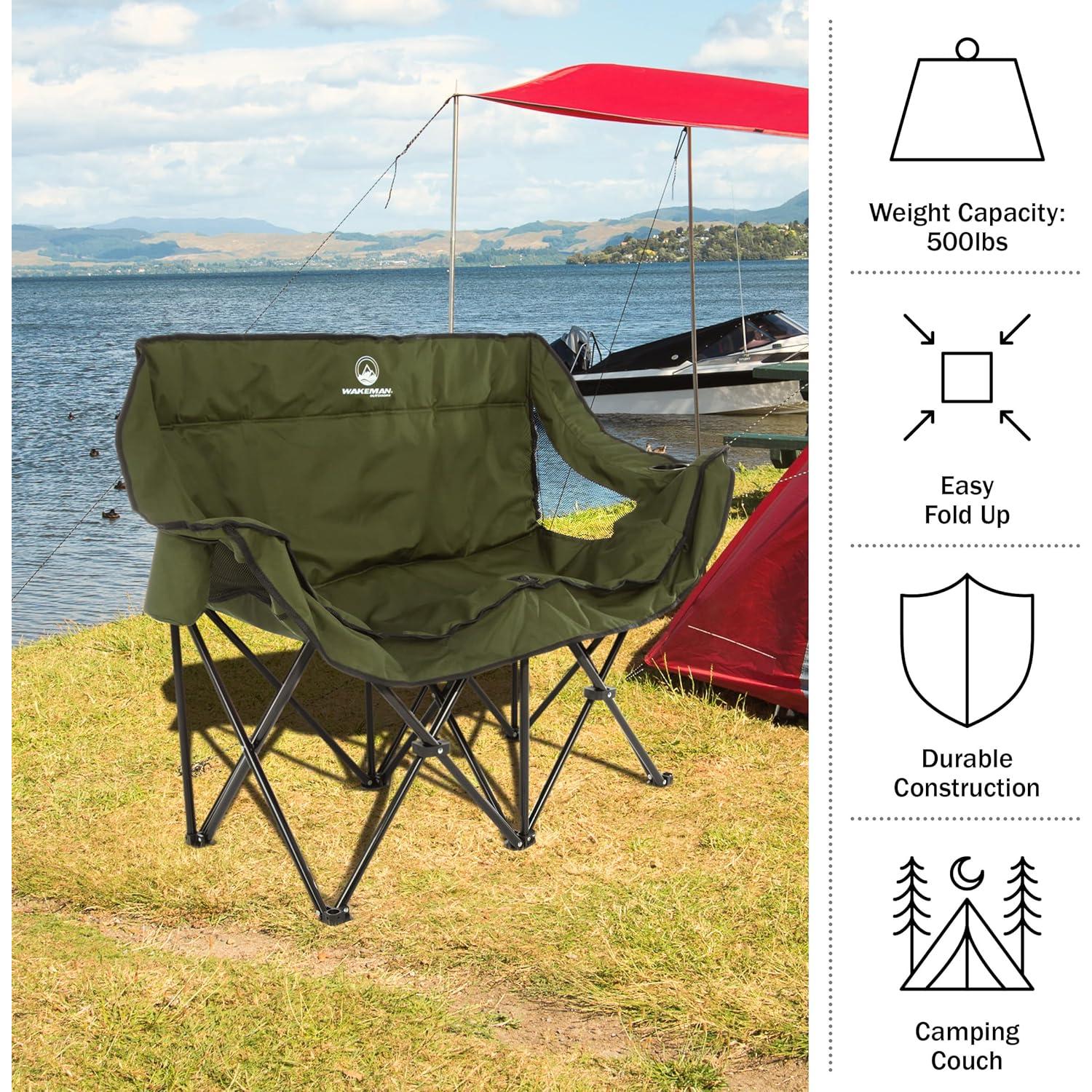 Silla de Camping Doble Wakeman Outdoor - Loveseat Plegable 226.8 kg