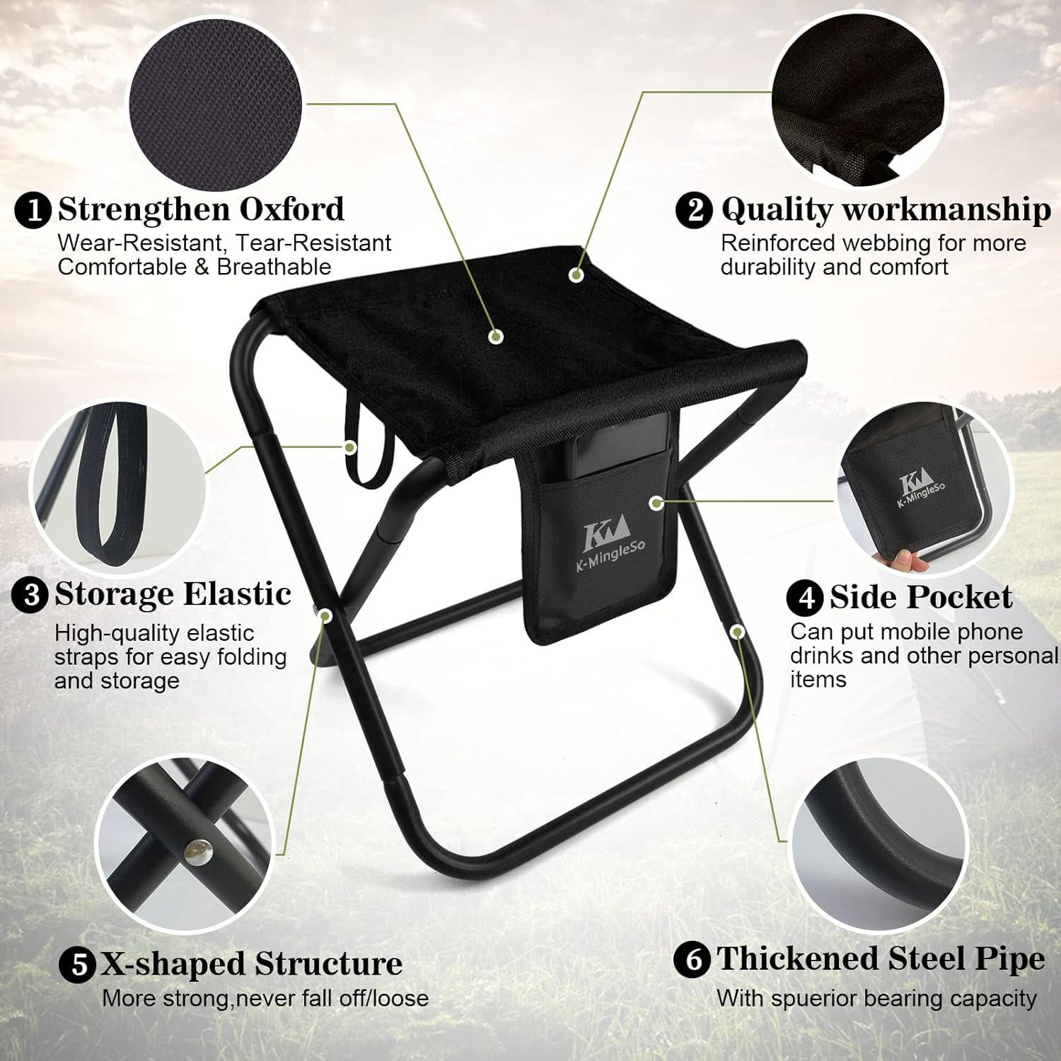 Taburete Plegable K-MingleSo 33 cm Negro para Camping y Jardinería