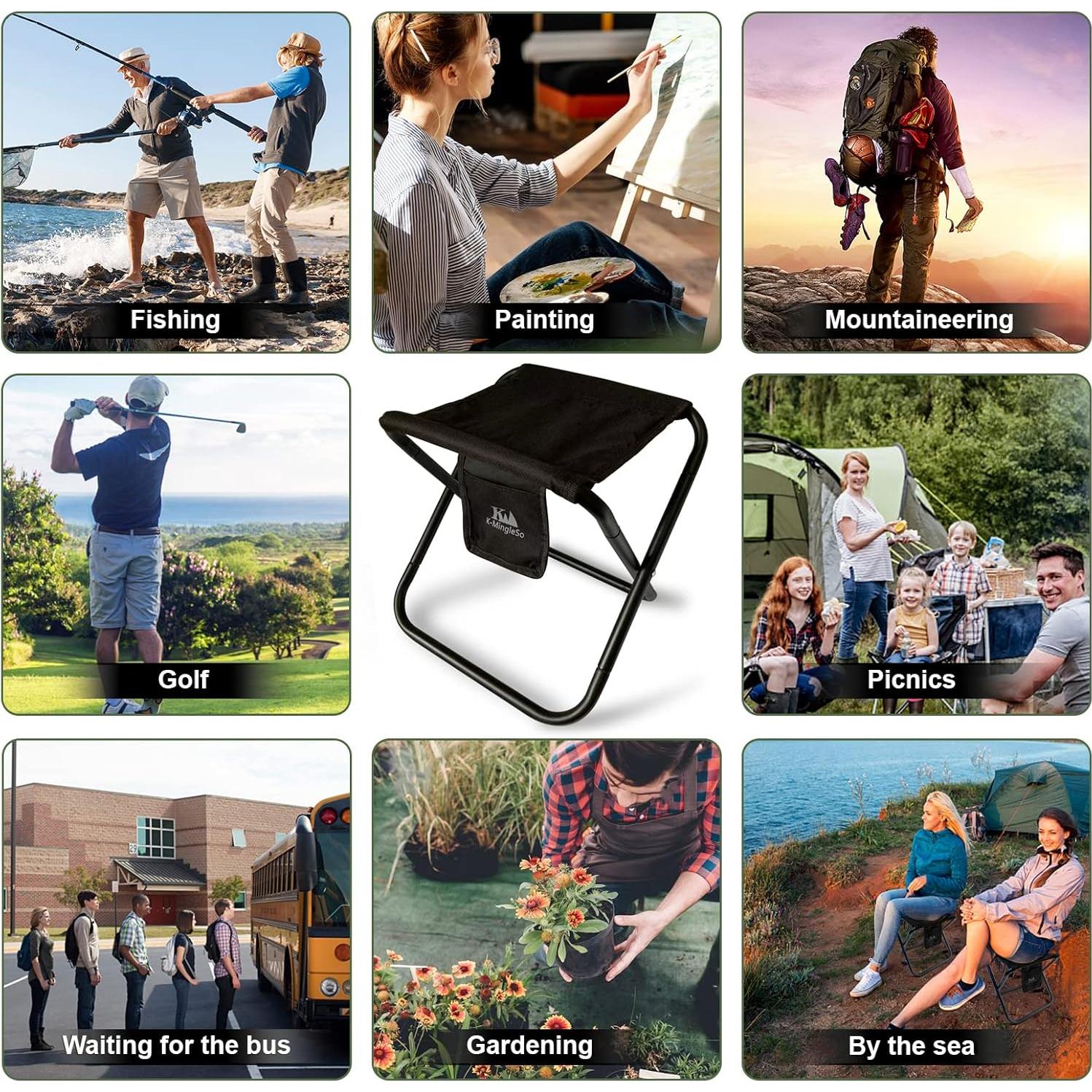 Taburete Plegable K-MingleSo 33 cm Negro para Camping y Jardinería